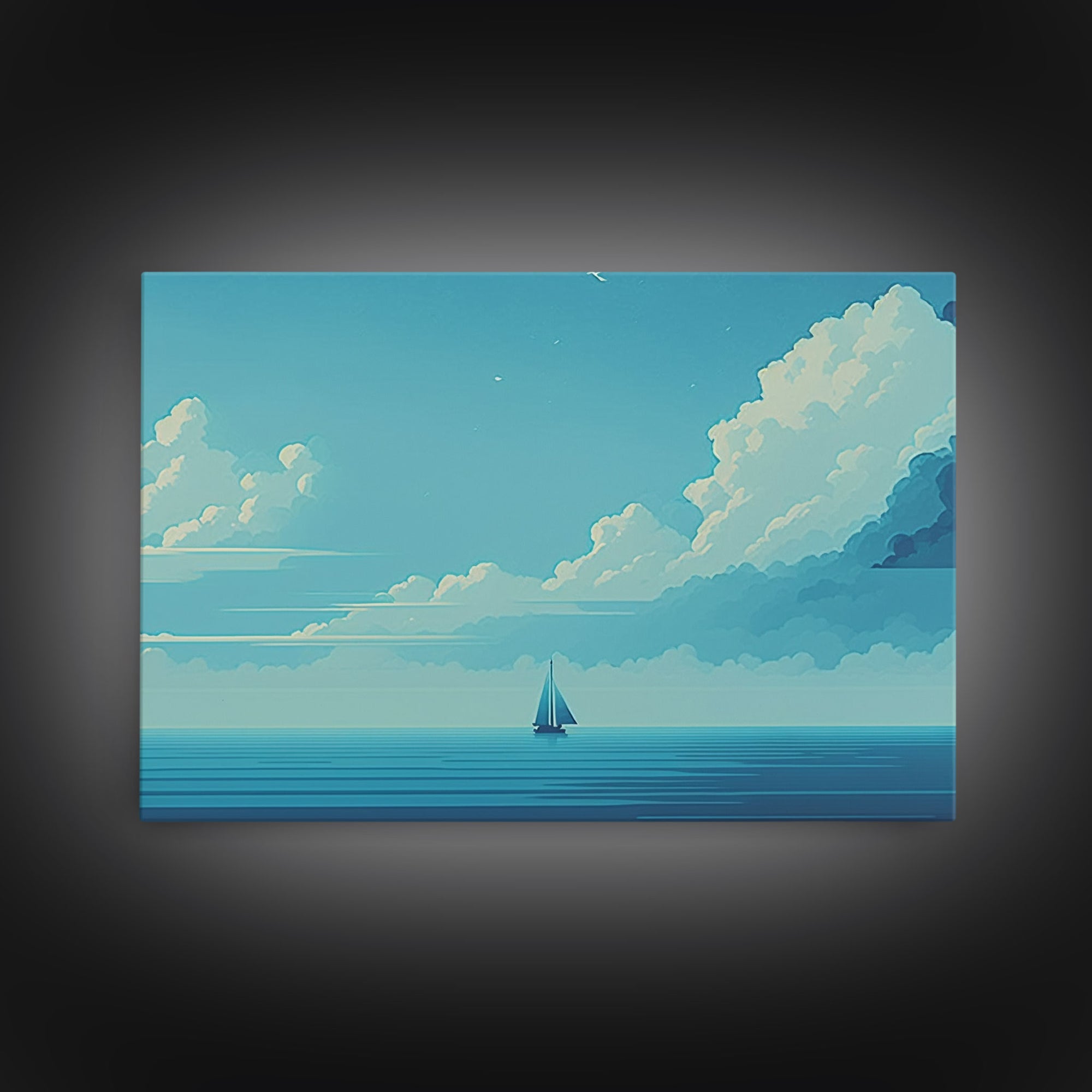 Monochromatic Sail Boat Art, Blue Tones, Framed Canvas Print, Blue Sky and Blue Sea There's Nothing Else For Me