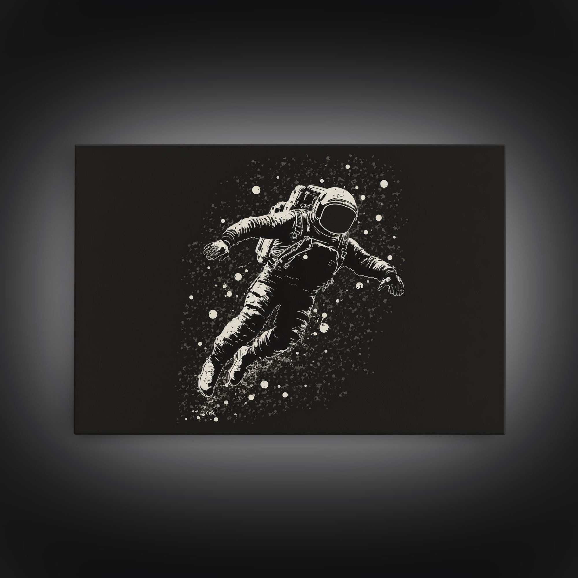 Adrift - Astronaut Lost In Space - Framed Canvas Print - Black and White Space Art