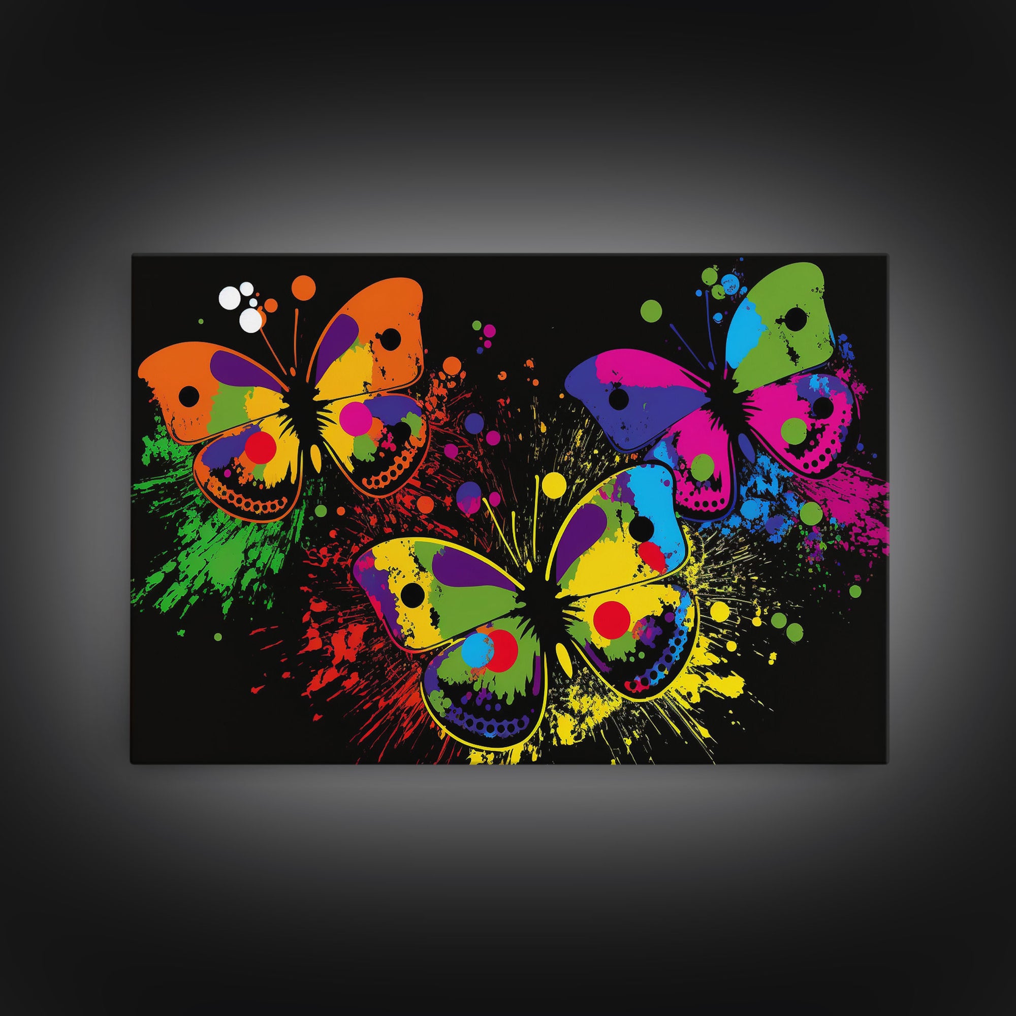 Vibrant Graffiti Butterfly Punk Art, Street Art, Framed Canvas Print, Huge Wall Art, Contemporary Alternative Art