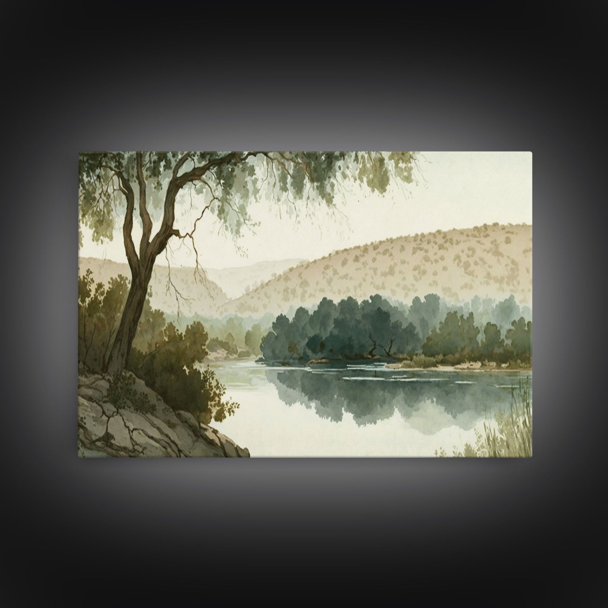 Wall Art Oil Painting Landscape Framed Canvas Print, Vintage Nature Framed Large Gallery Art, Antique Style Art Ready to Hang