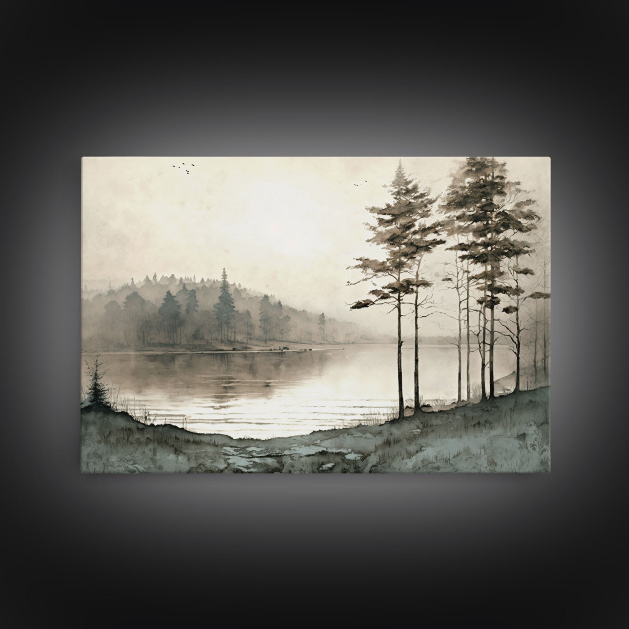 Pine Tree Wall Art, Framed Canvas Print, Oil Painting Landscape Wall Art, Vintage Nature Framed Large Gallery Art, Antique Art Ready to Hang