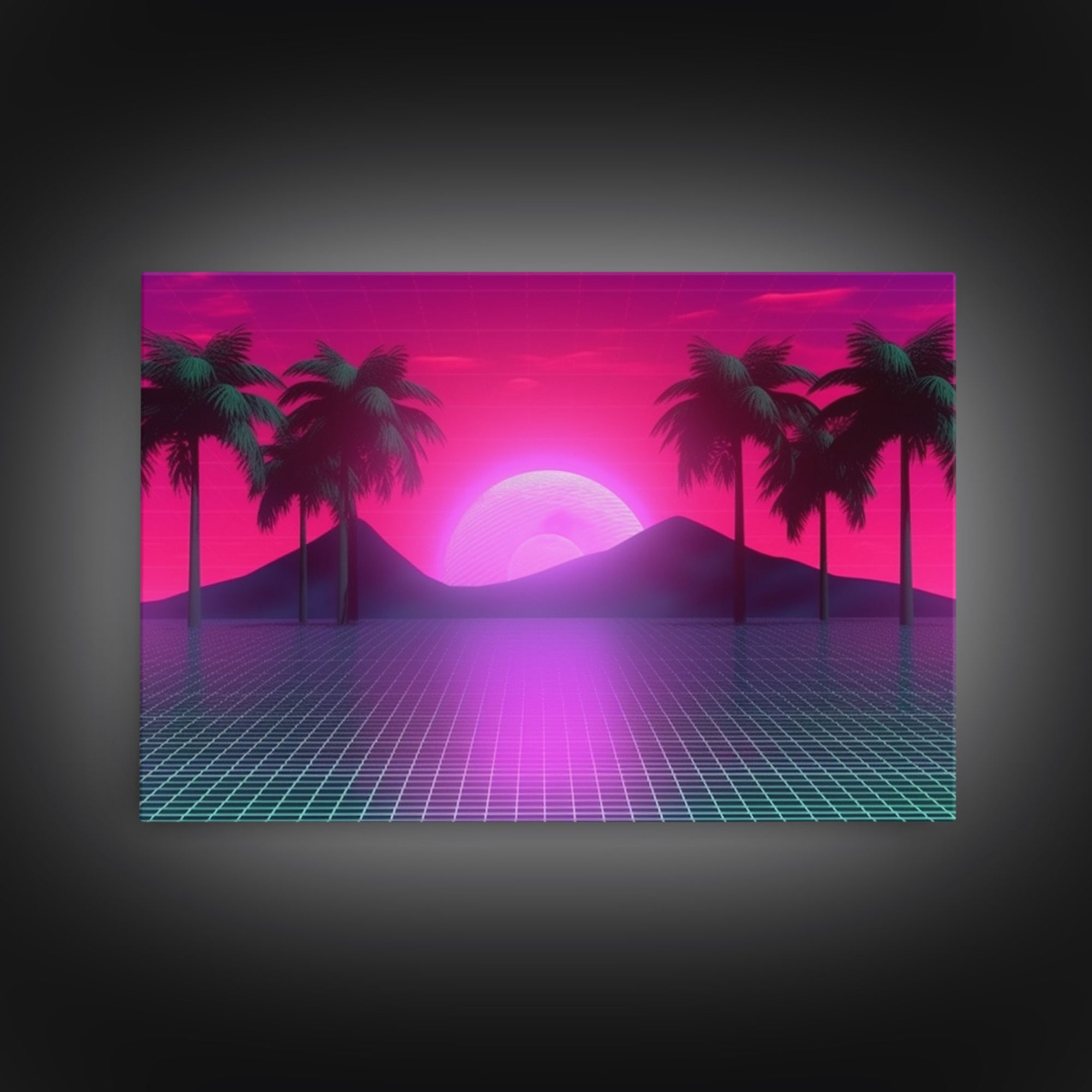 Landscape Wall Art | Framed Canvas Print | Living room art | Vaporwave Style | Retro | Neon Art | Wonderful art | Portrait | Outrun Style