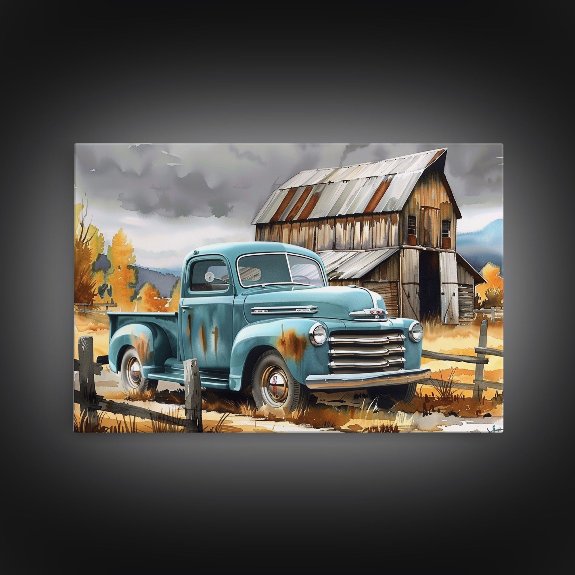 The Old Truck, Farmhouse Decor, Rusty Vintage Truck Painting, Southwestern Boho Minimalist Decor, Country Art, Living Room Wall Art