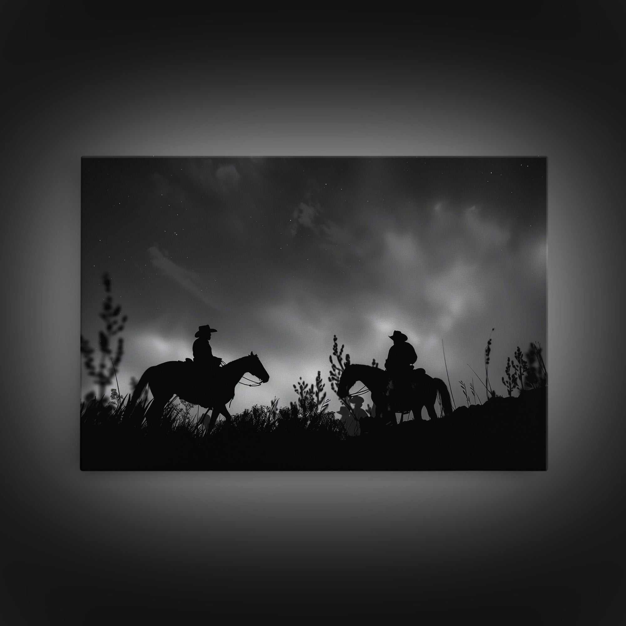 The Dawn Riders, Premium Framed Canvas, Black and White Cowboy Photography Print, Western Decor, Wild West Art, Farmhouse Wall Art