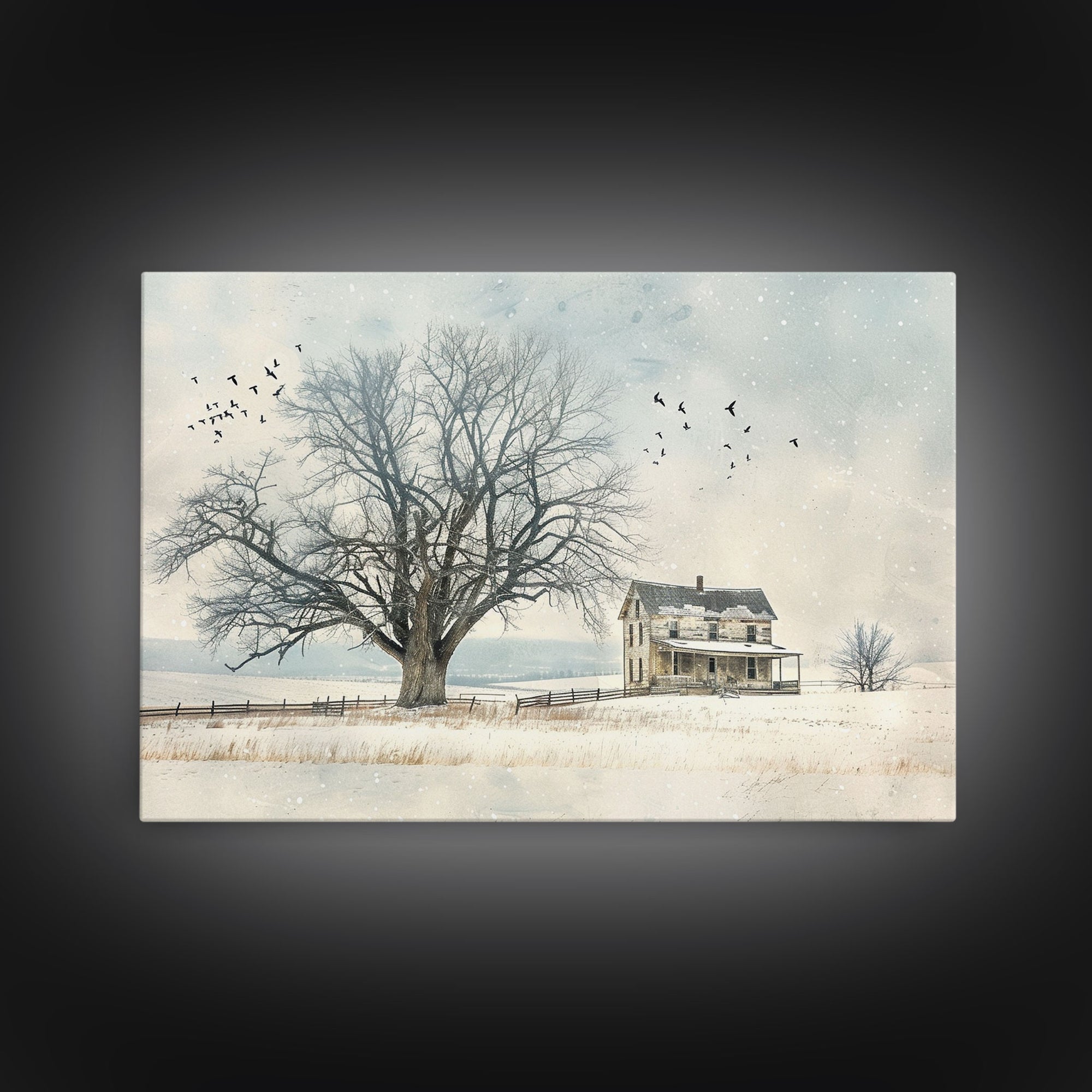 Winter On The Farm Framed Canvas Print | Living Room Art | Rustic Art | Farmhouse Wall Art | Art | Wall Decor | Large Wall Art