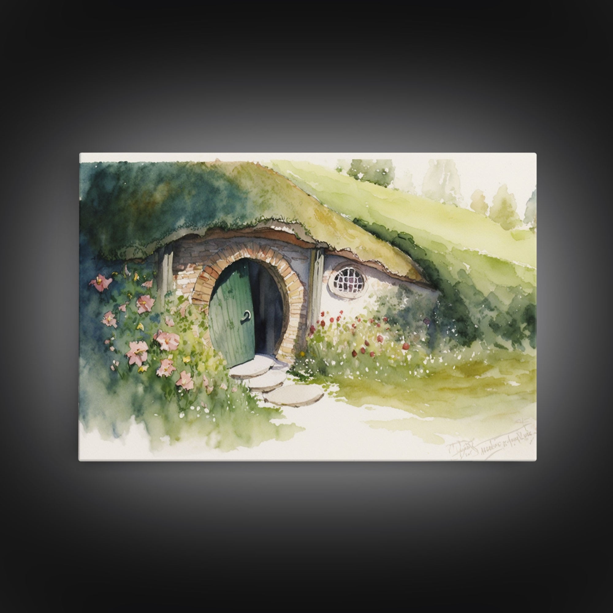 The Shire Oil Painting Print, Framed Wall Art, Hobbitcore Decor, Hobbit Hole Landscape Painting Print, Rings, Fantasy Painting