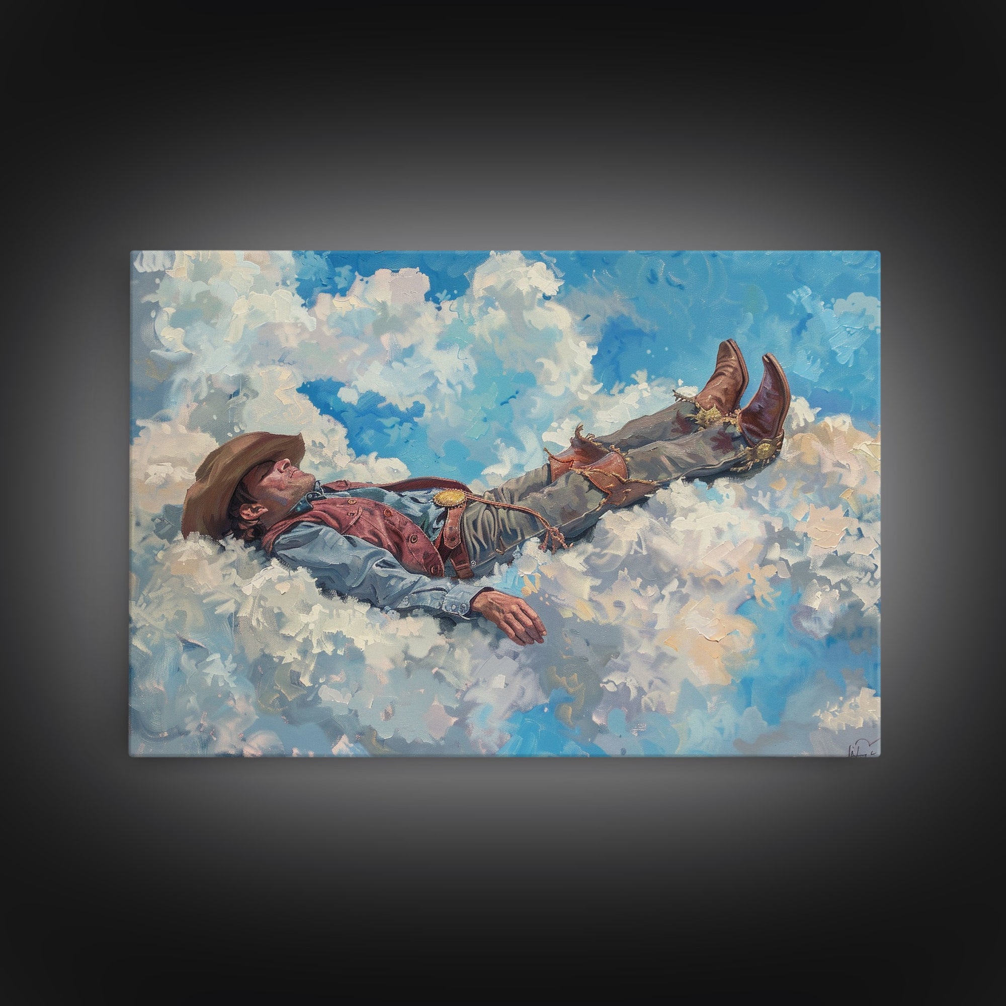 The Heavenly Cowboy | Framed Canvas Print or Metal Art | Wild West Decor | Cottagecore | Southwestern Art Home Decor, Farmhouse Western Art