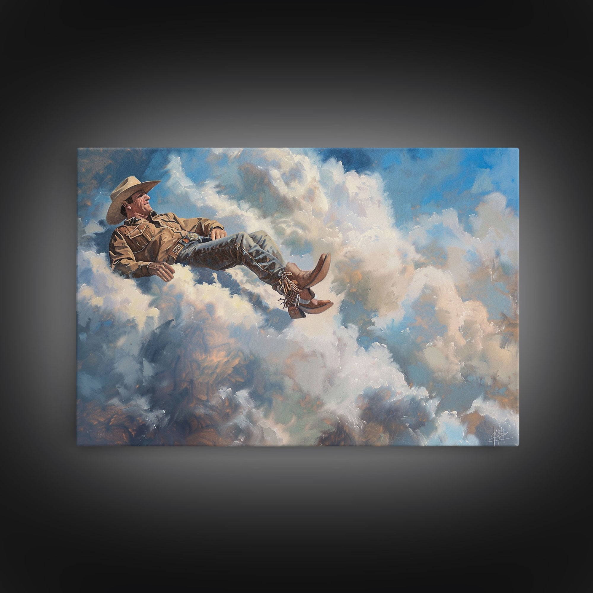 The Heavenly Cowboy | Framed Canvas Print or Metal Art | Wild West Decor | Cottagecore | Southwestern Art Home Decor, Western Wall Decor