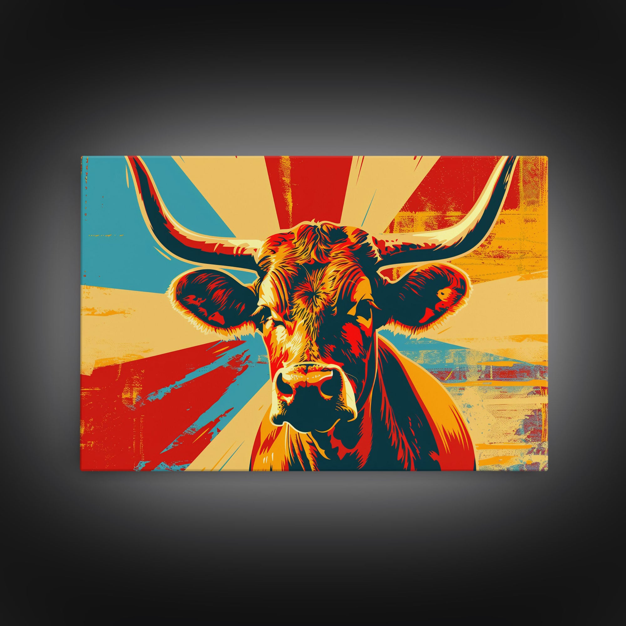 Texas Longhorn Cow Wall Art, Cow Print, Cow Wallhanging, Farmhouse Decor, Country Western Decor, Cow Lover Gift, Framed Canvas Print