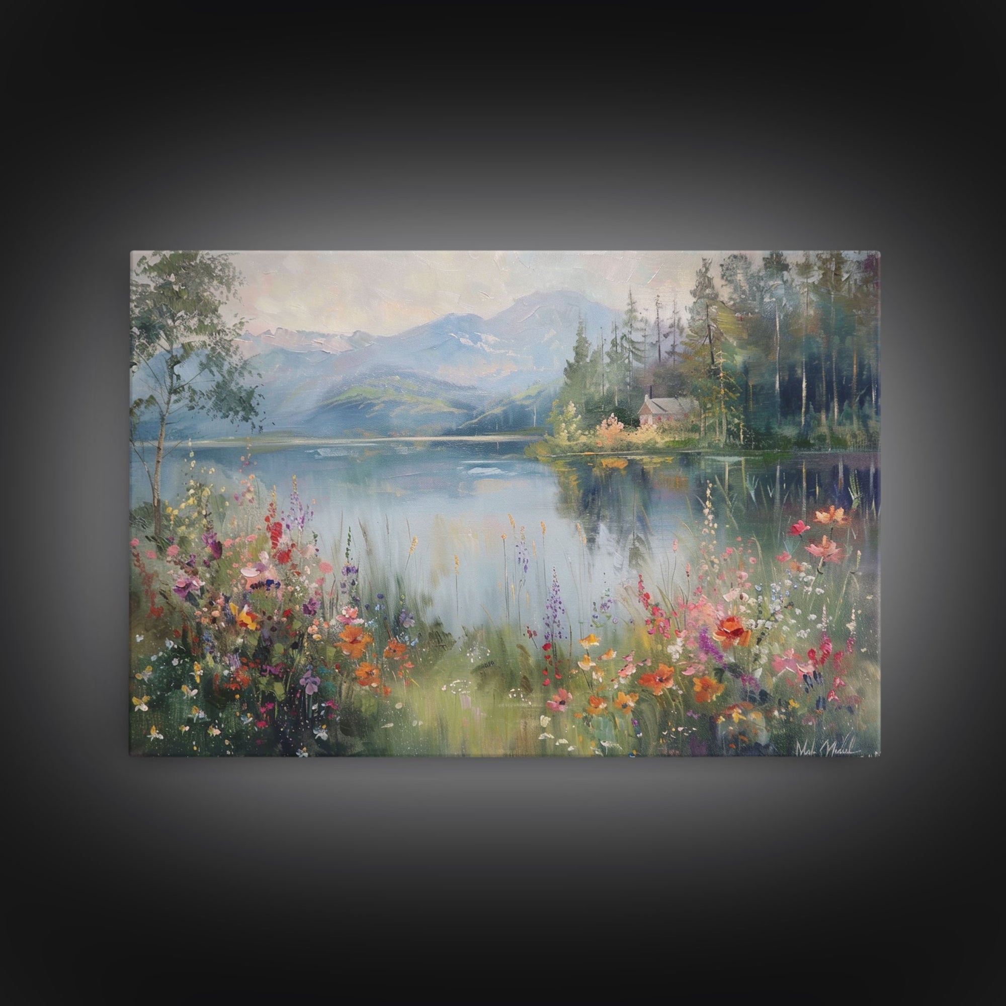 Summer At The Lake, Framed Canvas Print, Fine Art, Living Room Decor, Wildflowers Art, Lakehouse Art, Living Room Decor, Home Decor