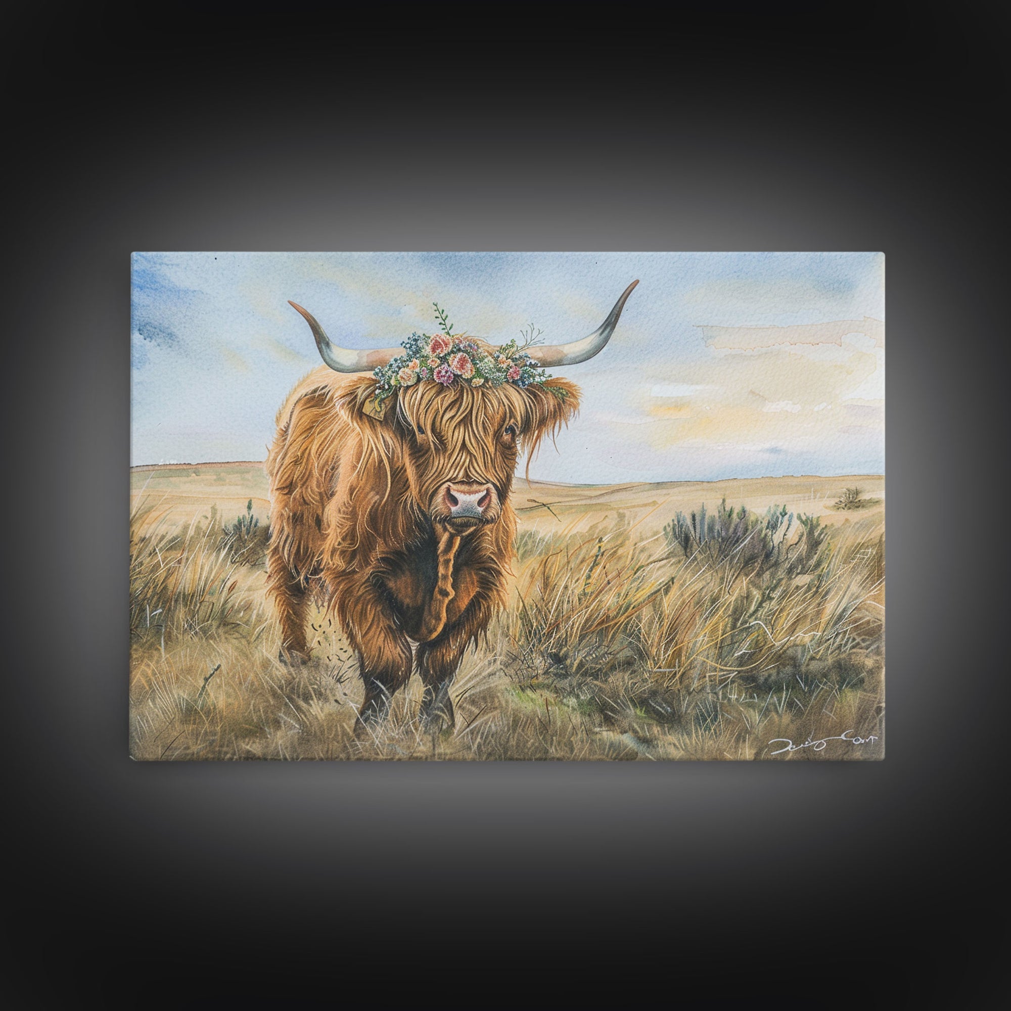 Vintage Cow Painting Framed Canvas Print | Retro Country Decor | Living Room Art | Gift For Her | Vintage Wall Art | Cottage Core Wall Art