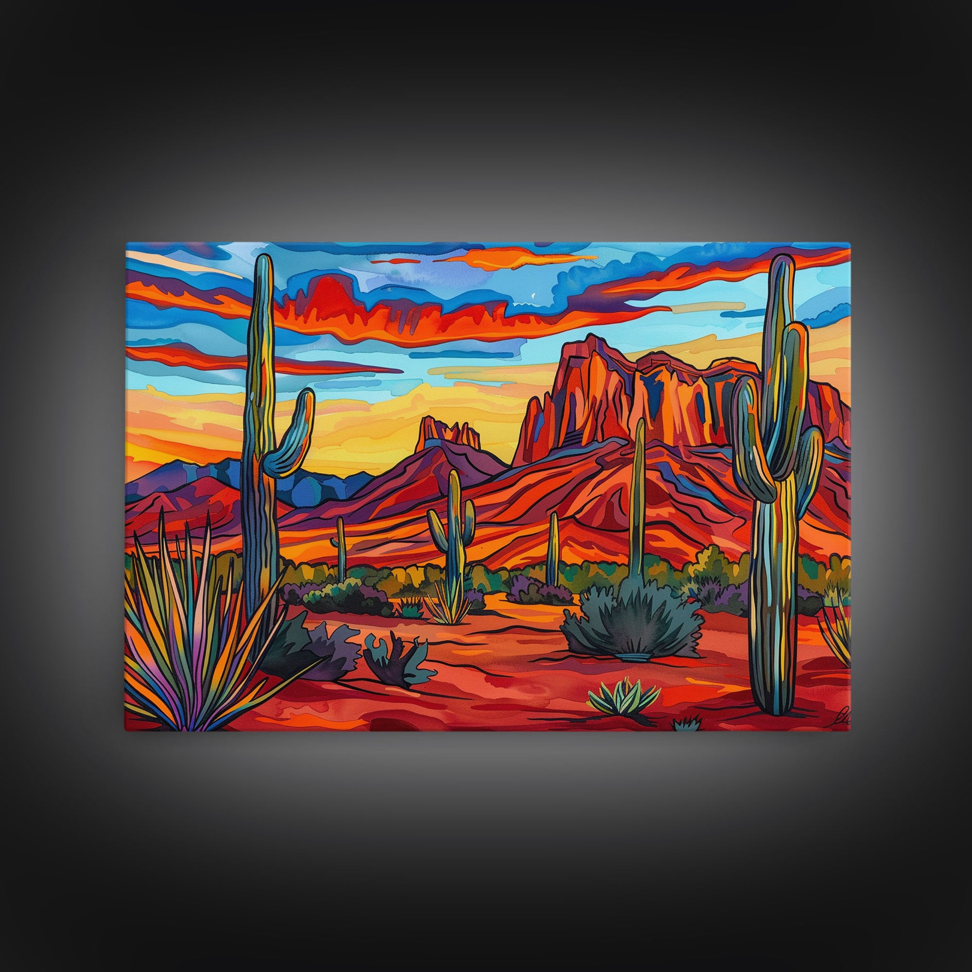 Retro Style Desert Landscape Painting Print, Pop Art, Farmhouse Decor, Arizona Art, Southwest Decor, Country Art, Living Room Decor