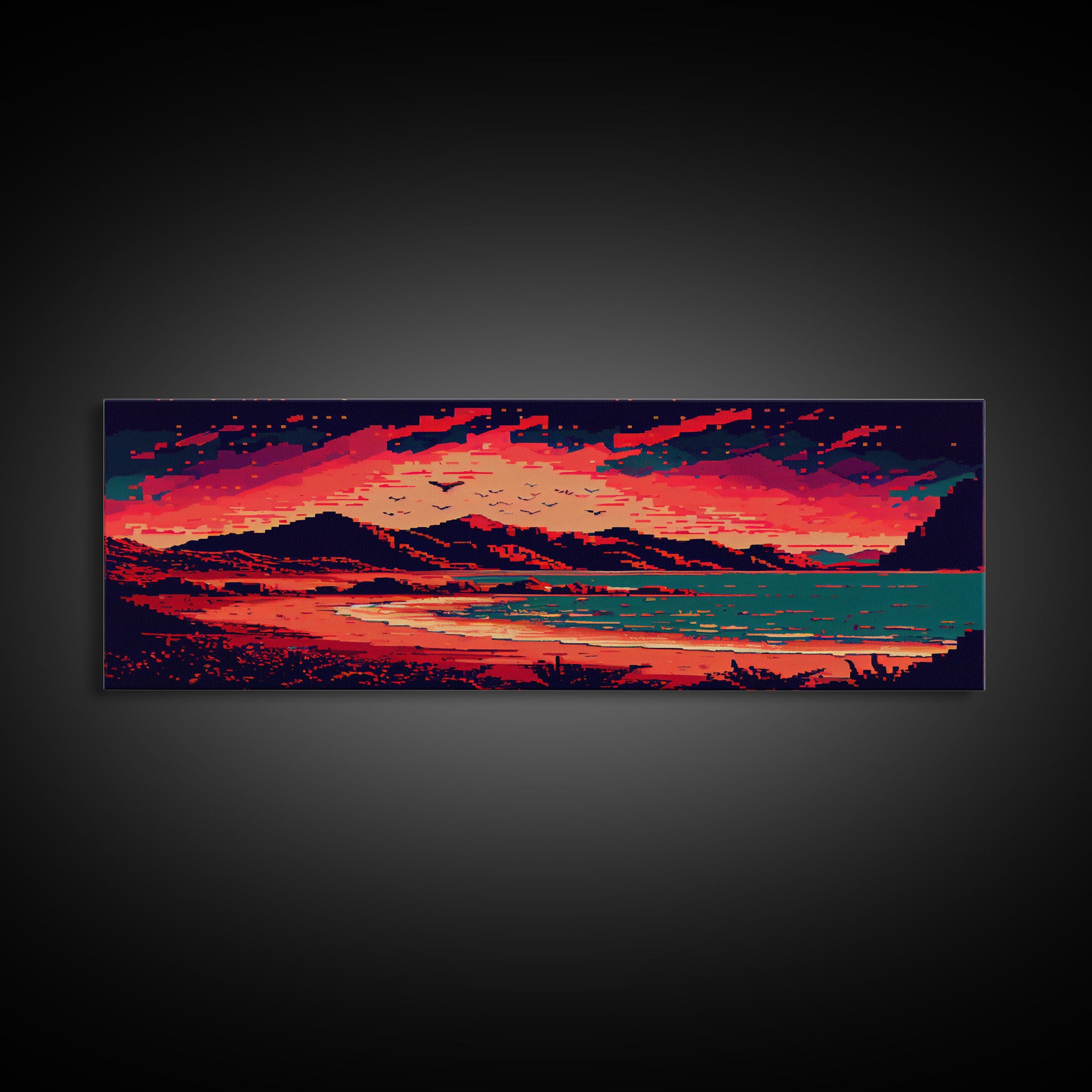 Pixel Art, Framed Canvas Print, Beautiful Red Landscape Art, Pixel Art Print, Art Landscape, Landscape Artist, Landscapes Art