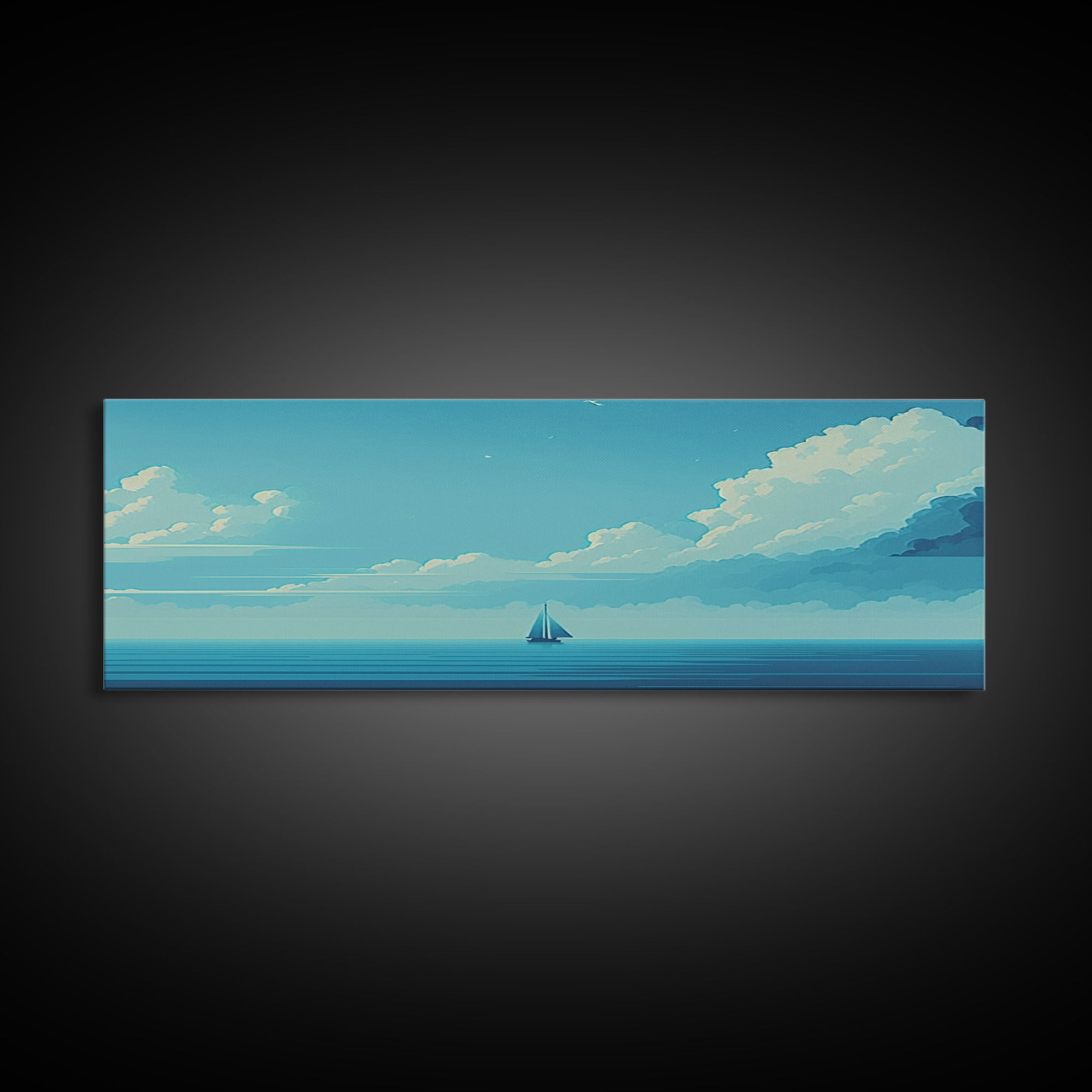 Just You, Me, and the Sea -  Nautical Art - Sail Boat on the Open Ocean - Framed Canvas Print - Panoramic Art - Ultra Wide Art