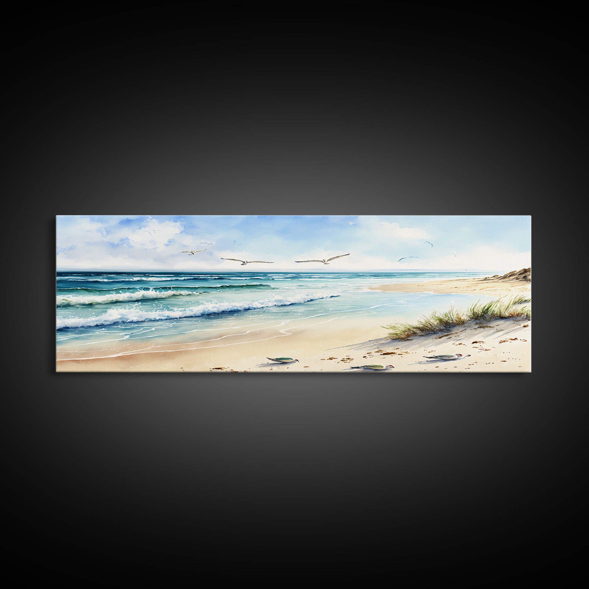 Beautiful Watercolor Panoramic Beach Landscape Canvas Print | Perfect for Home Decor | Whimsical Beach House Decor