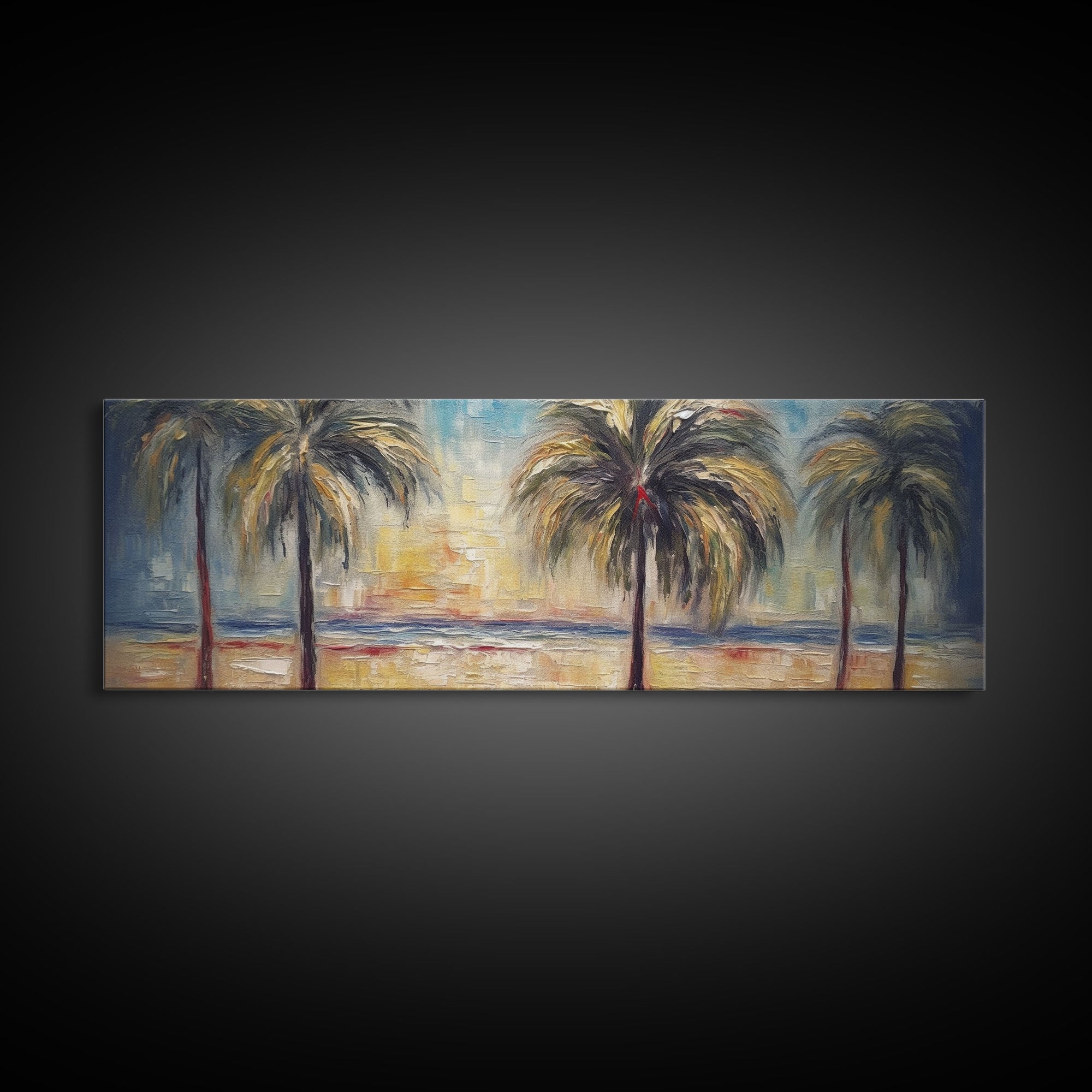 Abstract Beach Canvas Art Print, Sunset, Coconut Trees, Textured Abstract Print, Canvas Wall Art Beach, Panoramic, Wall Art, Canvas Print