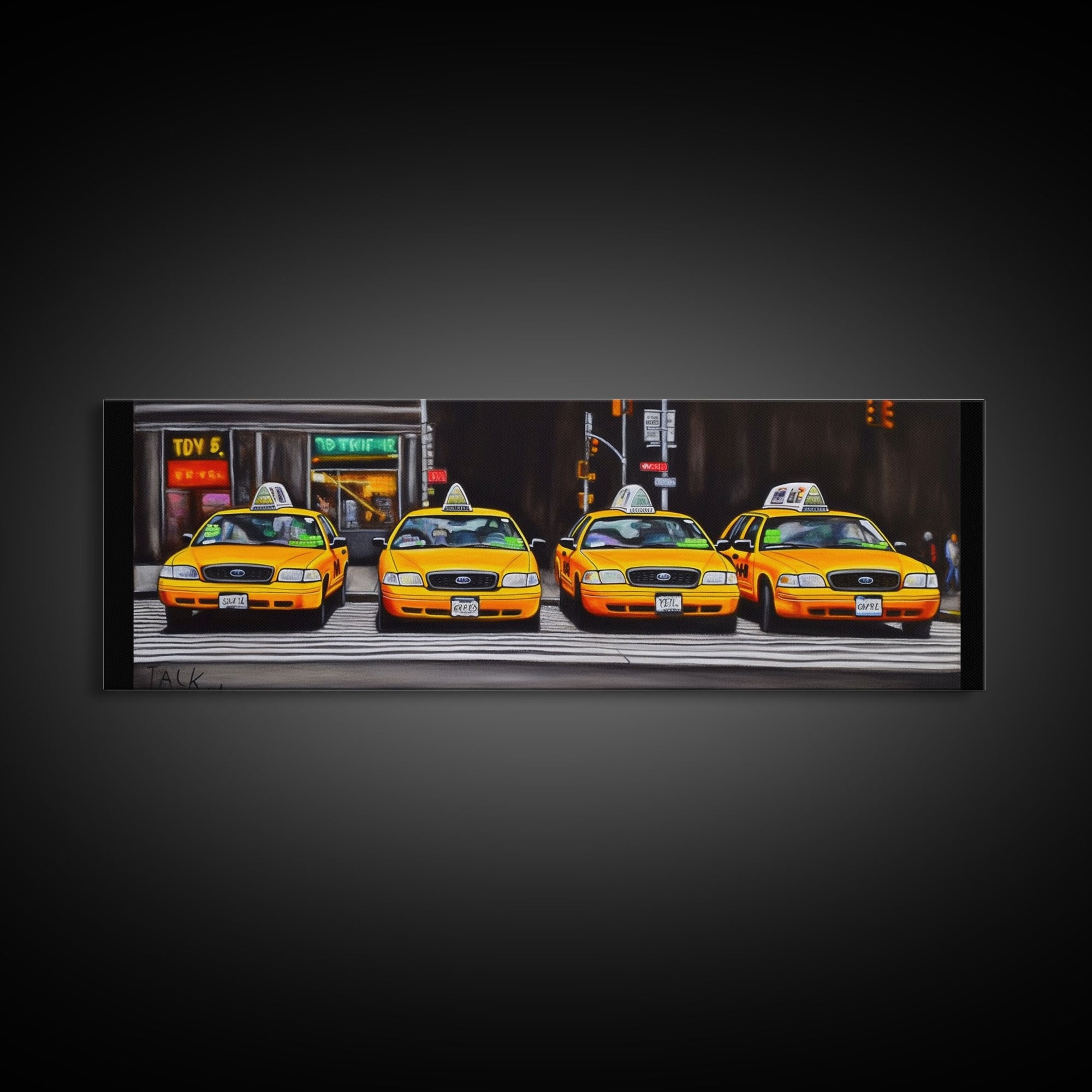 Yellow Taxis Canvas Print, City Art, Yellow Large Urban Art Print, Cars Wall Decor, Framed Canvas Print, Panoramic, Wall Art, Canvas Print