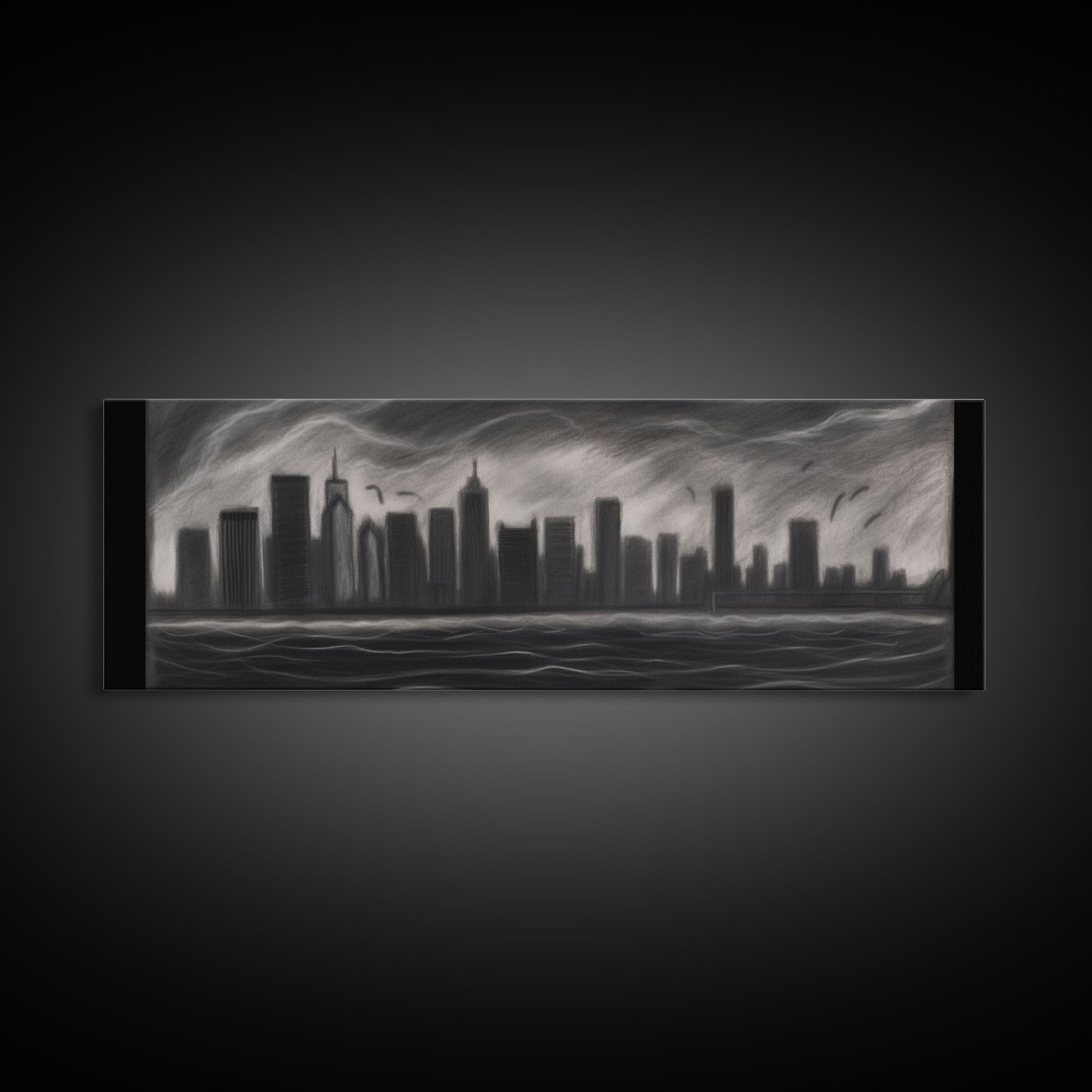 Cityscape Pencil Sketch Canvas Print, Buildings, Skyline, Urban Art, Large Urban Art Print, Wall Decor, Panoramic, Wall Art, Canvas Print