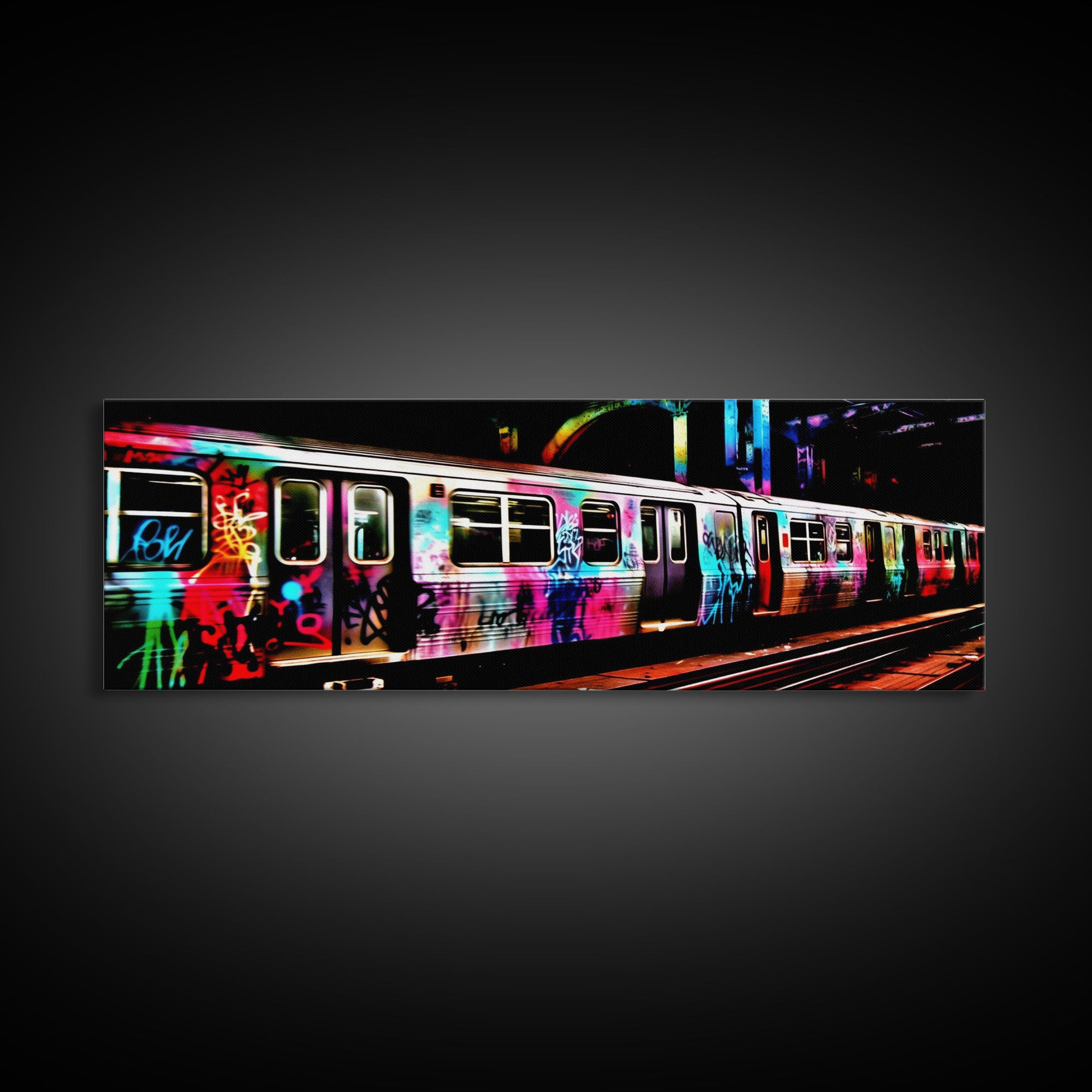 Urban Canvas Art, Graffiti On Abandoned Subway Train, Urban Art, Wall Decor, Large Framed Canvas Print, Panoramic, Wall Art, Canvas Print