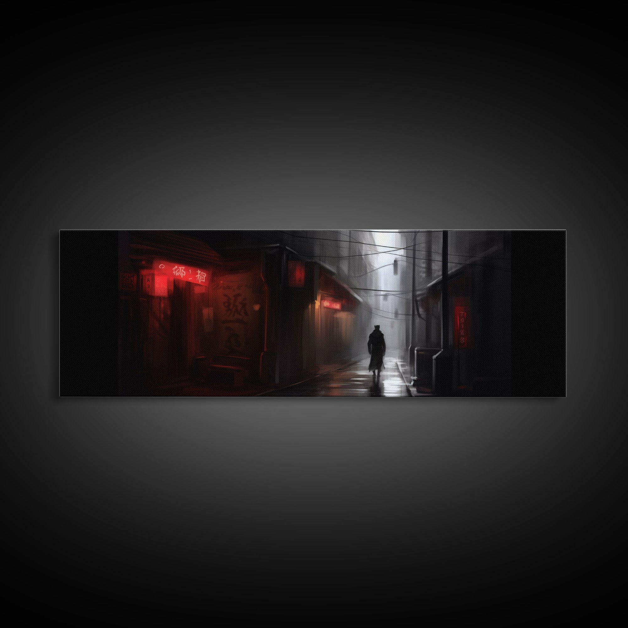 City Canvas Art Print, Asian City Art, Dark Night Street Art, Abstract Urban Art, Large Urban Art, Panoramic, Wall Art, Canvas Print