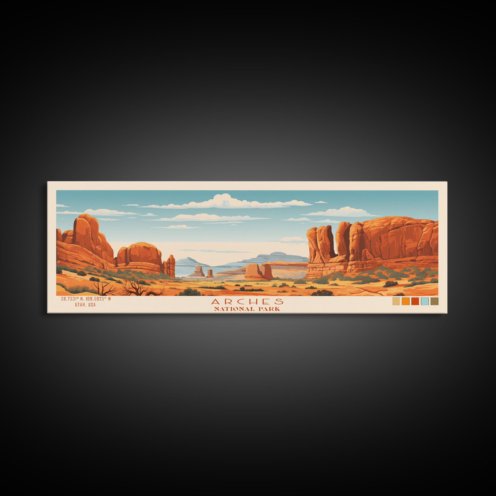 Arches National Park, Panoramic Utah Travel Art, National Park Print, Minimalist Travel Art, Midcentury Modern Style Landscape