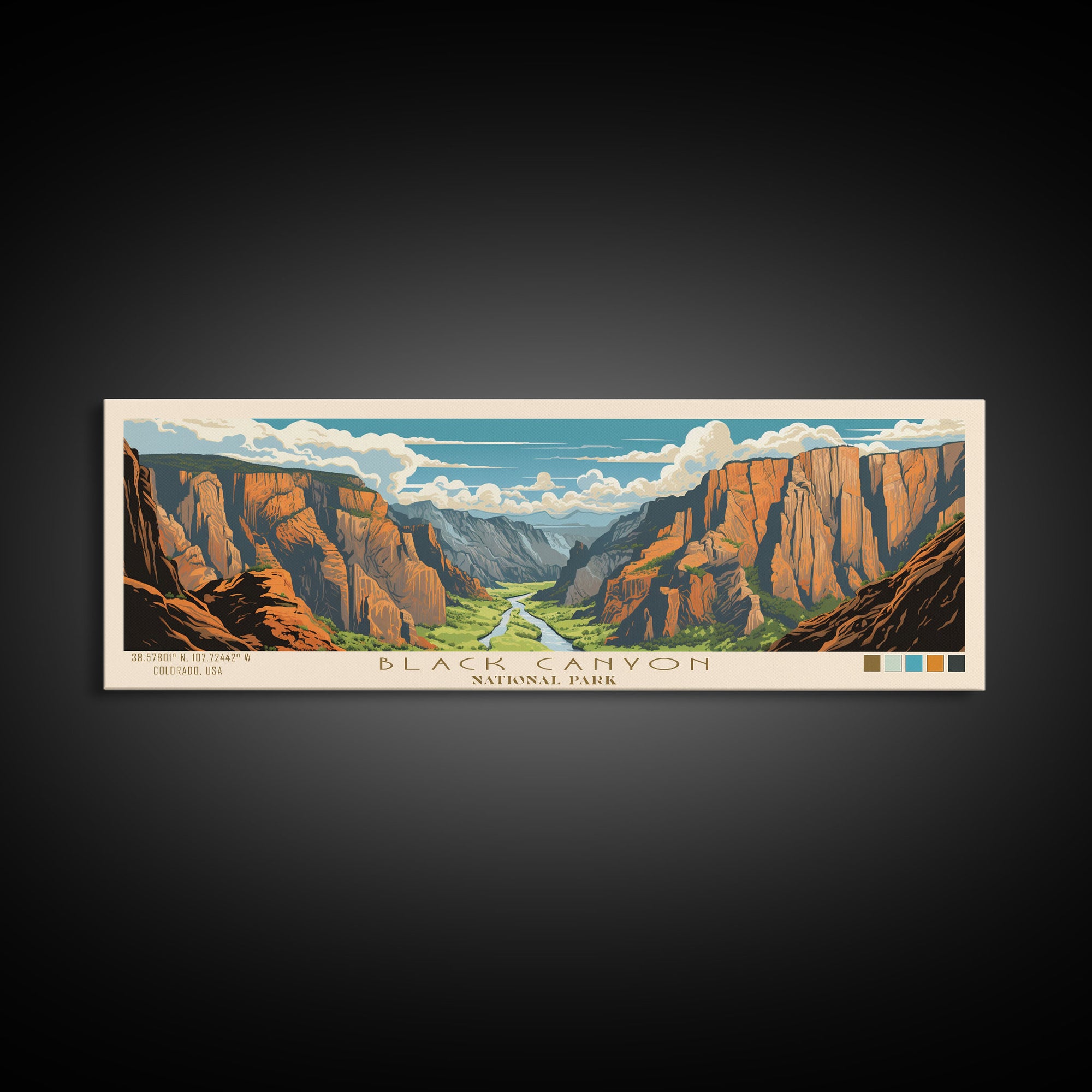 Black Canyon Of The Gunnison National Park, Panoramic Colorado Travel Art, National Park Print, Minimalist Travel Art, Midcentury Modern