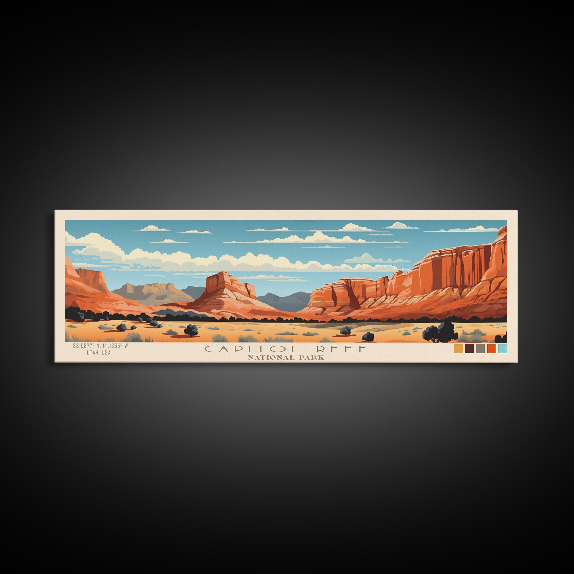 Capitol Reef National Park, Panoramic Utah Travel Art, National Park Print, Minimalist Travel Art, Midcentury Modern Style Landscape