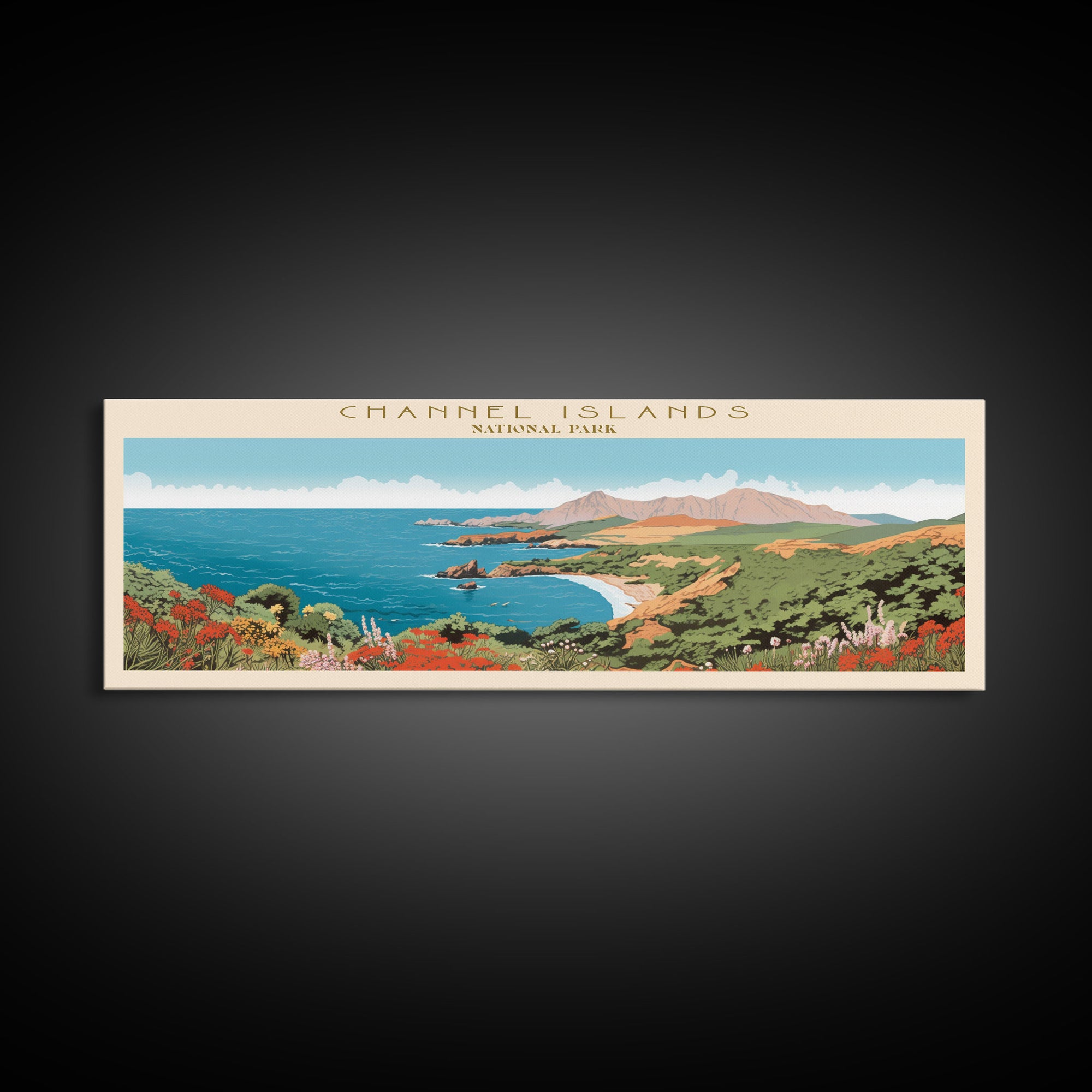 Channel Islands National Park Panoramic California Travel Art, National Park Print, Minimalist Travel Art, Midcentury Modern Style Landscape