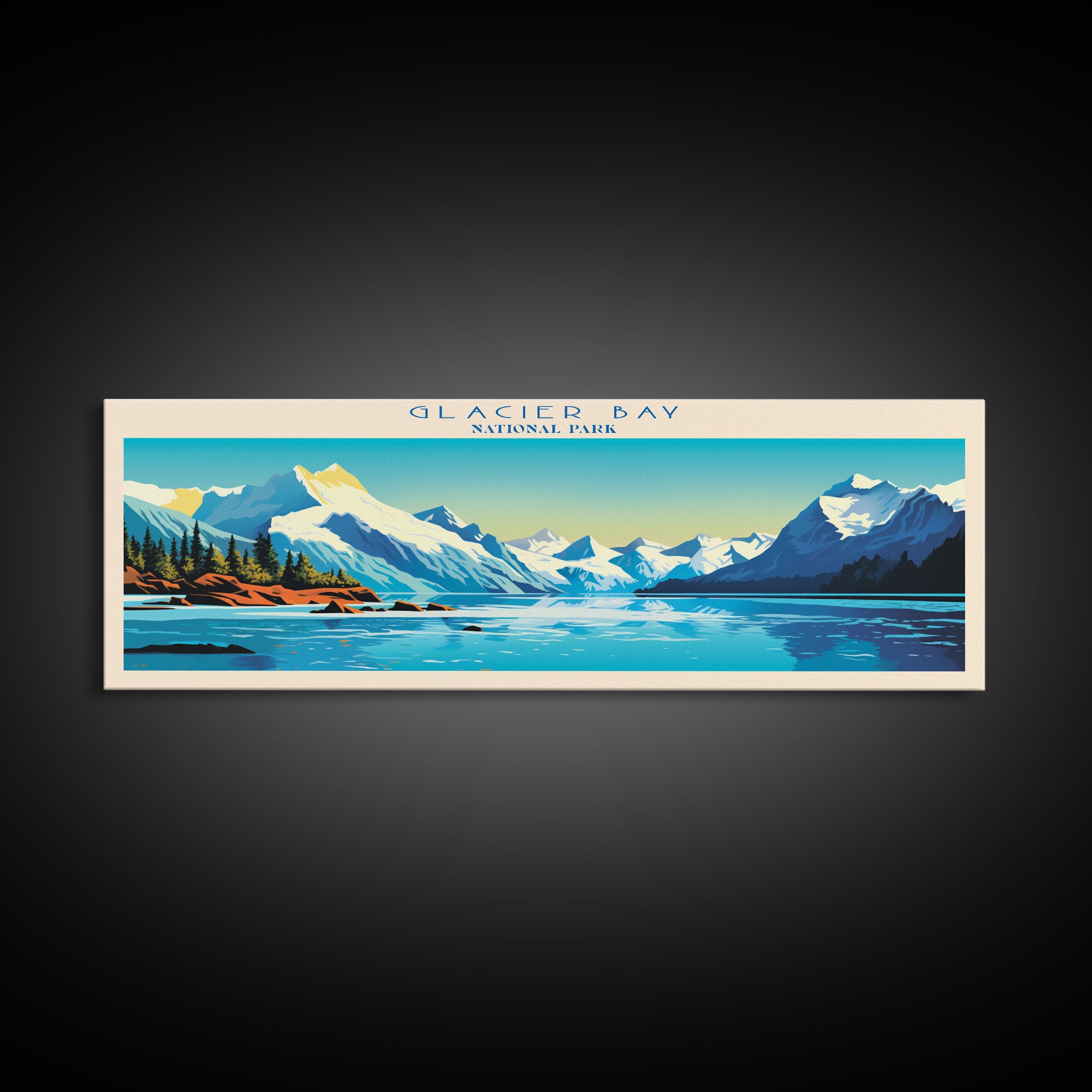 Glacier Bay National Park, Panoramic Alaska Travel Art, National Park Print, Minimalist Travel Art, Midcentury Modern Style Landscape