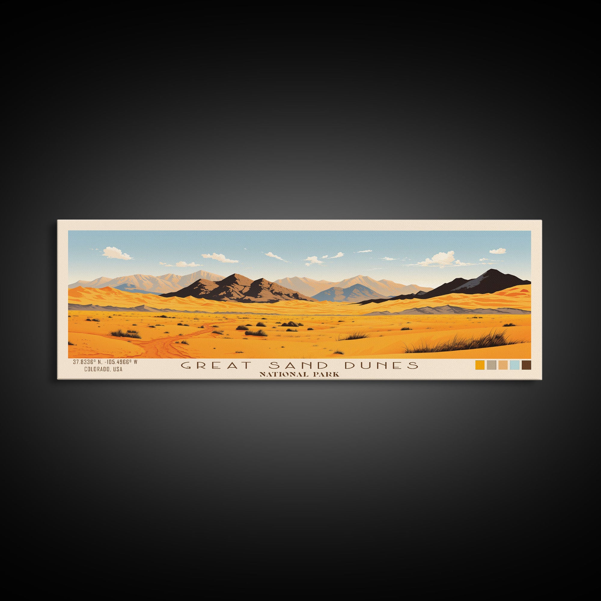 Great Sand Dunes National Park, Panoramic Colorado Travel Art, National Park Print, Minimalist Travel Art, Midcentury Modern Style Landscape