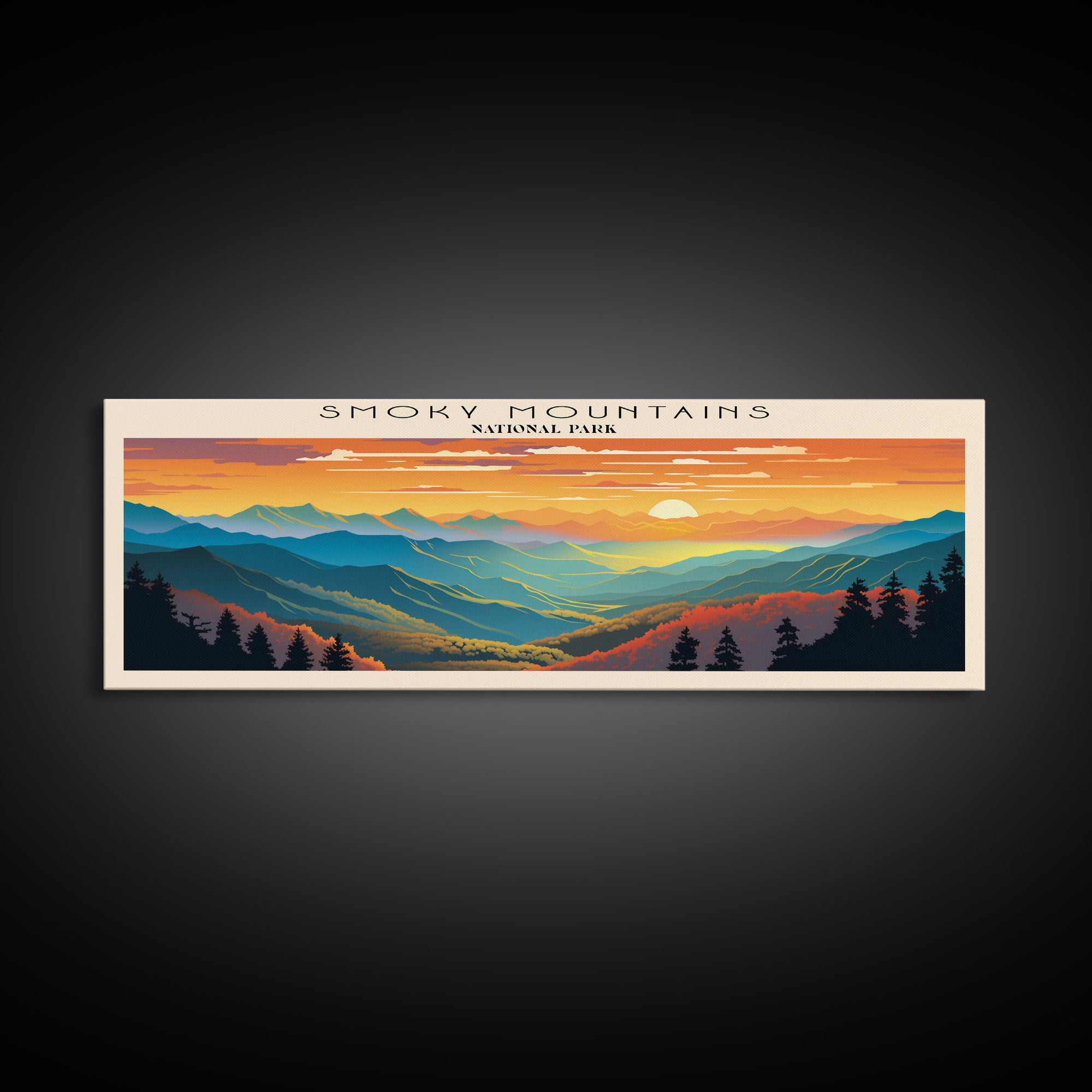 Great Smoky Mountains National Park Panoramic Travel Art, National Park Print, Minimalist Travel Art, Subdued Watercolor Painting Panoramic