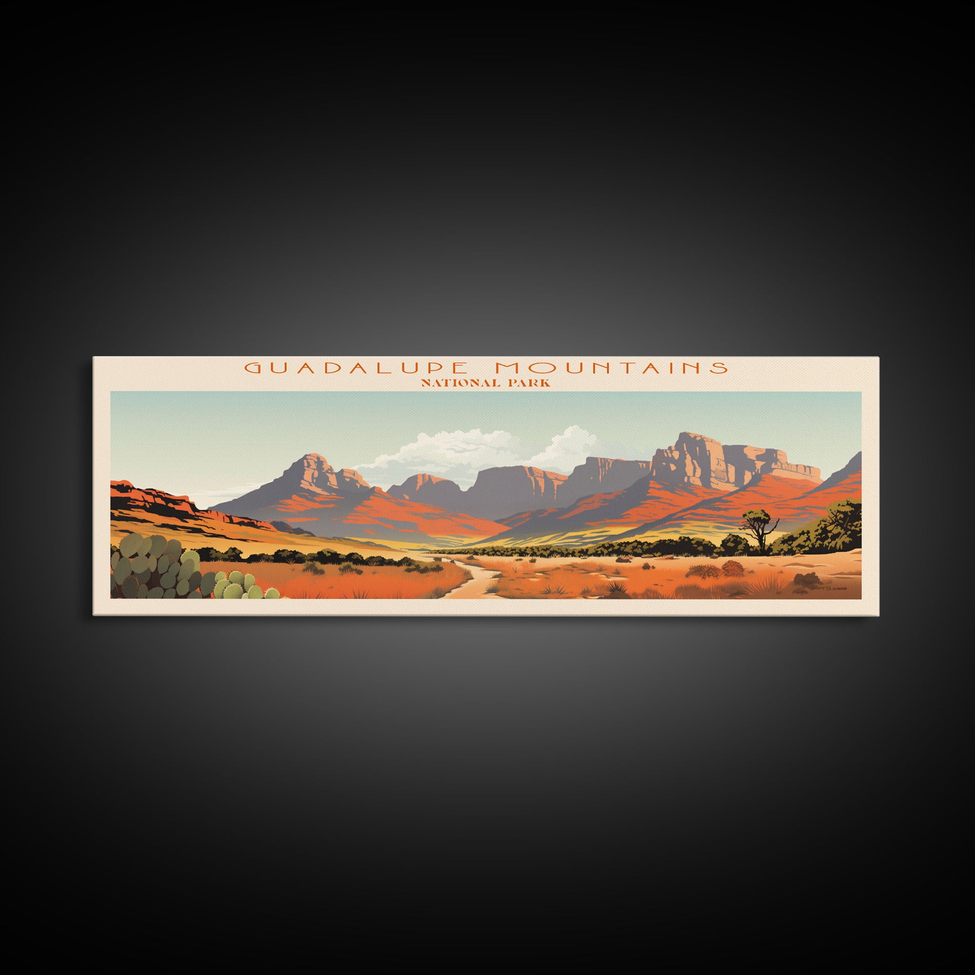 Guadalupe Mountains National Park, Panoramic Texas Travel Art, National Park Print, Minimalist Travel Art, Midcentury Modern Style Landscape