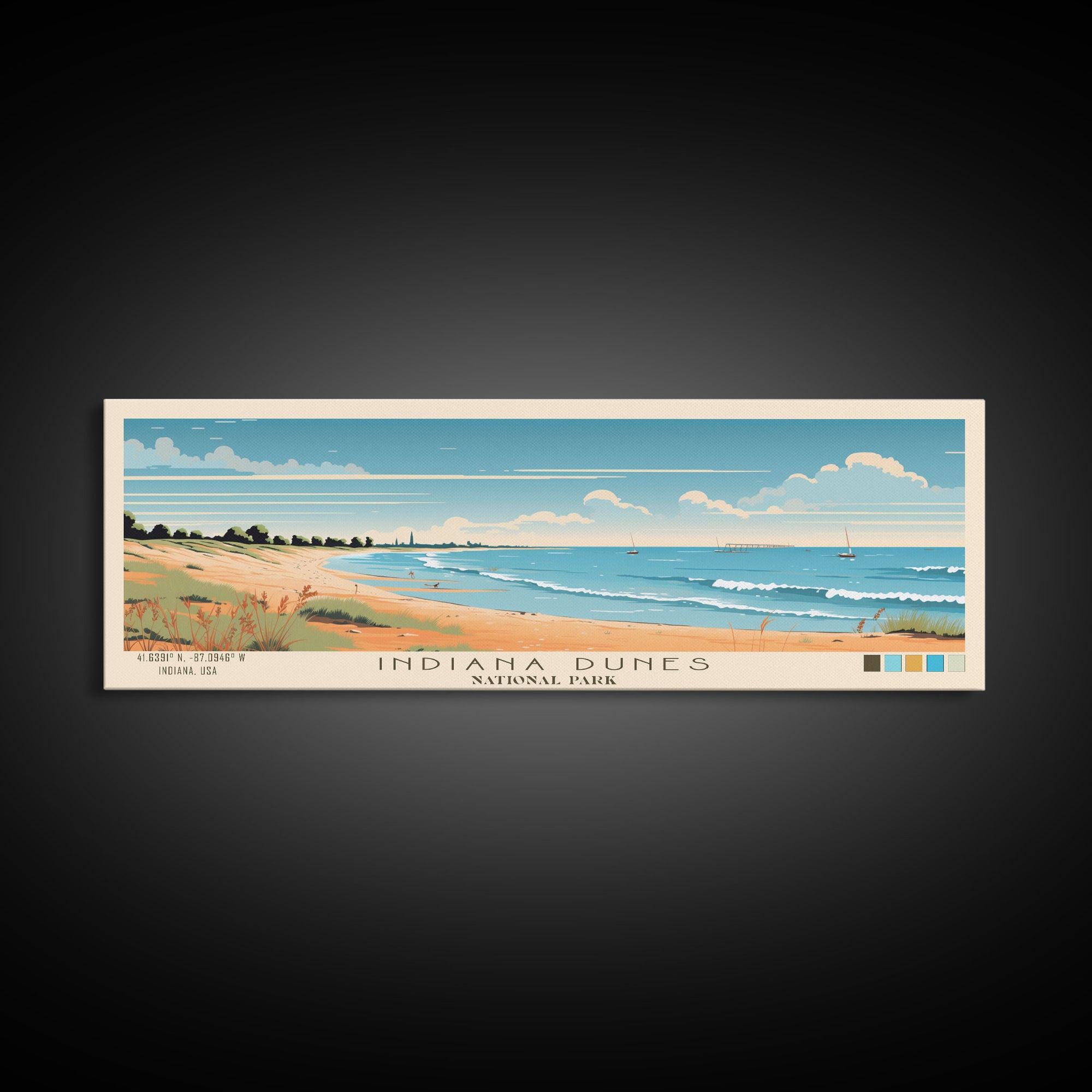 Indiana Dunes National Park, Panoramic Indiana Travel Art, National Park Print, Minimalist Travel Art, Midcentury Modern Style Landscape