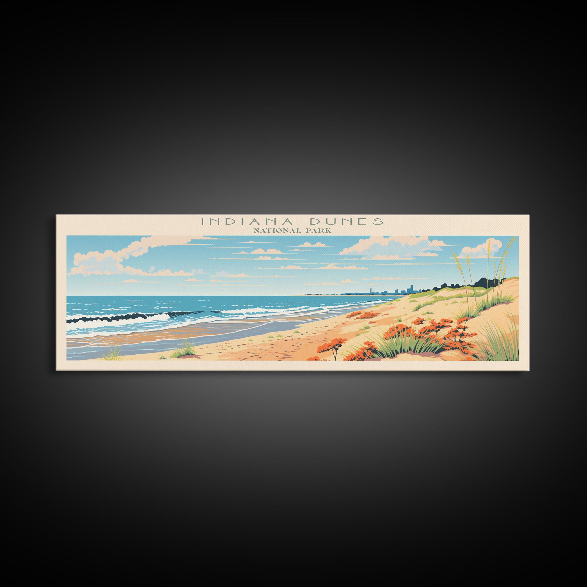 Indiana Dunes National Park, Panoramic Indiana Travel Art, National Park Print, Minimalist Travel Art, Midcentury Modern Style Landscape