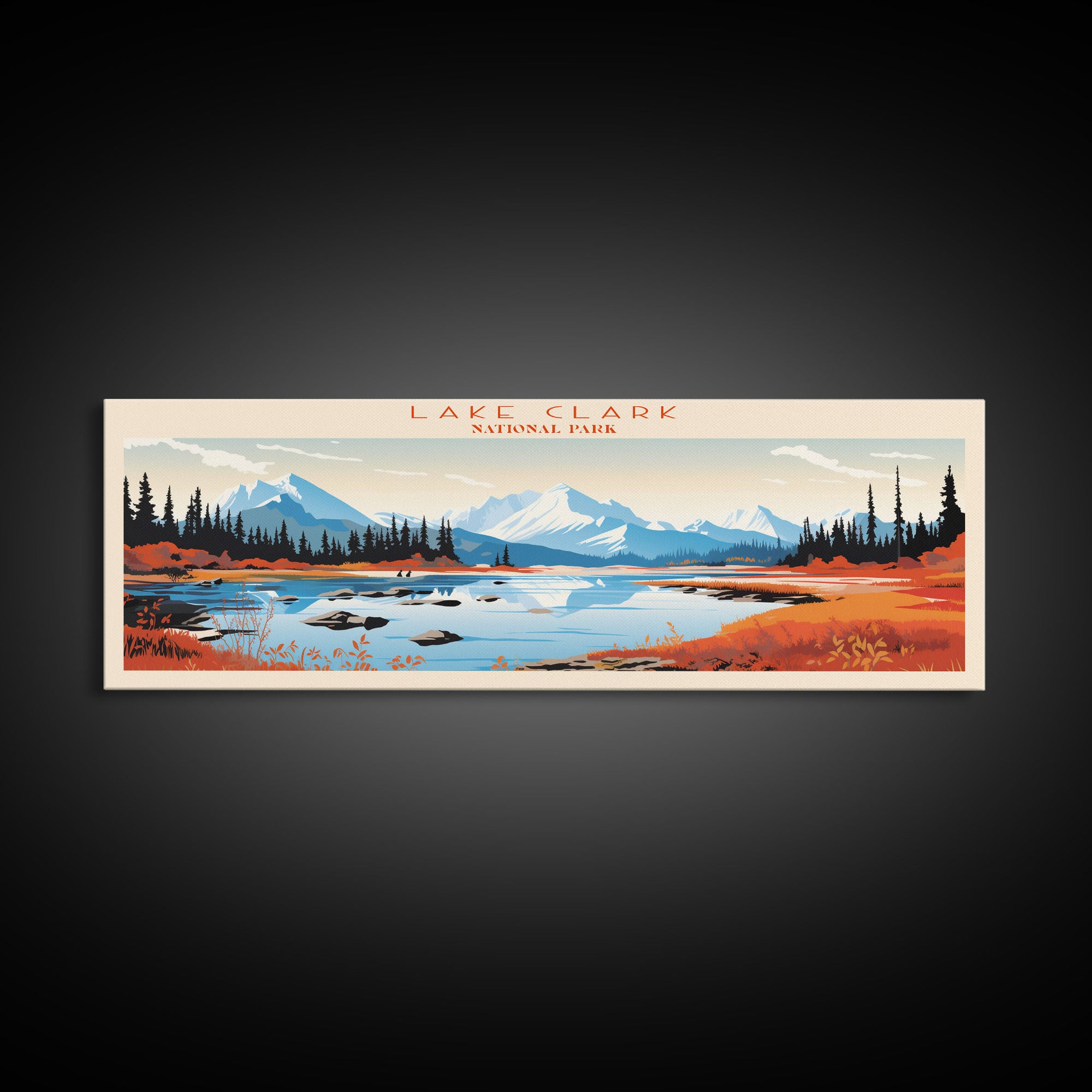 Lake Clark National Park, Panoramic Alaska Travel Art, National Park Print, Minimalist Travel Art, Midcentury Modern Style Landscape