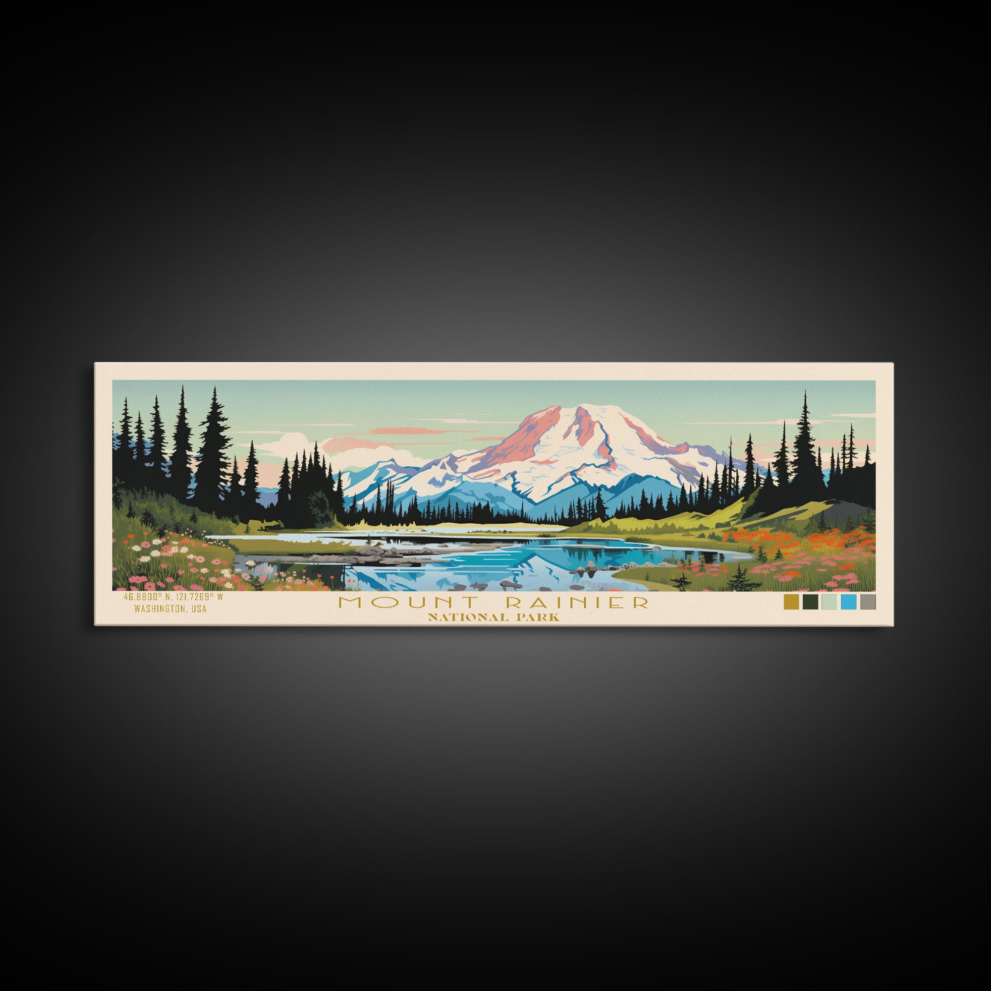 Mount Rainier National Park Panoramic Washington Travel Art, National Park Print, Minimalist Travel Art, Midcentury Modern Style Landscape