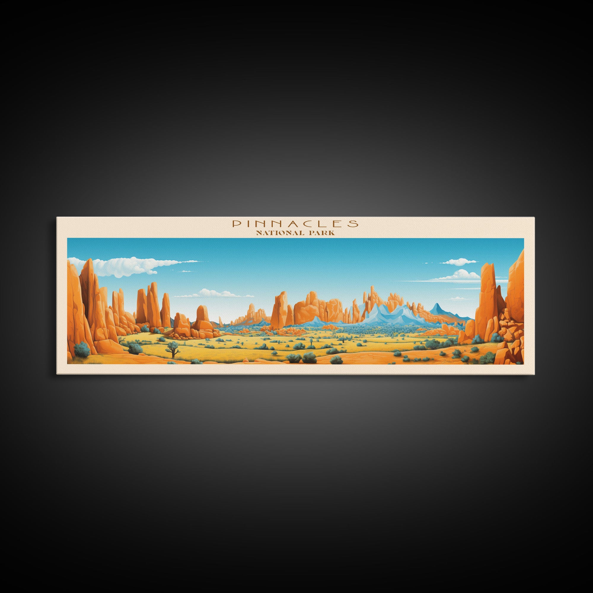 Pinnacles National Park Panoramic Califorrnia Travel Art, National Park Print, Minimalist Travel Art, Midcentury Modern Style Landscape