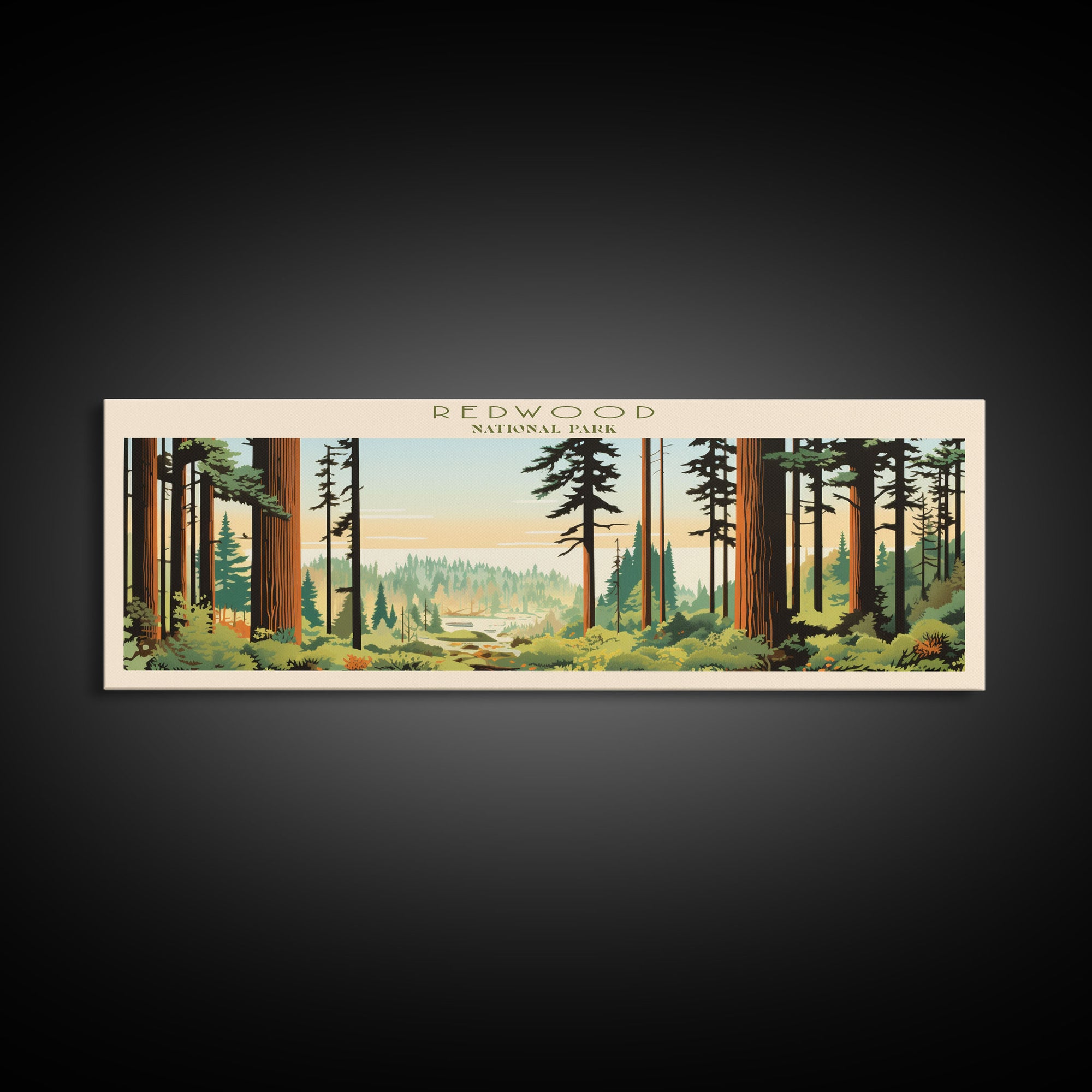 Redwood National Park Panoramic California Travel Art, National Park Print, Minimalist Travel Art, Midcentury Modern Style Landscape