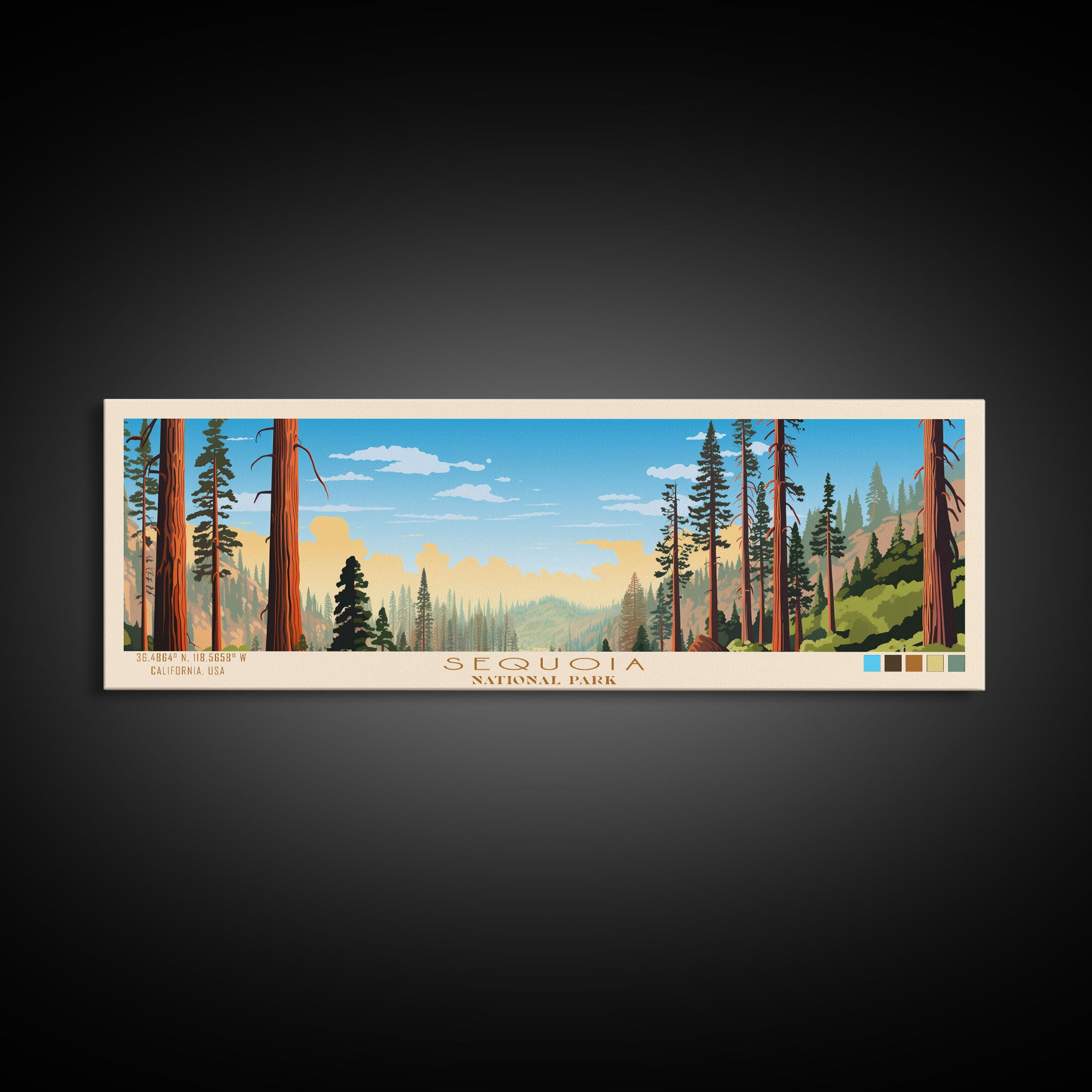 Sequoia National Park Panoramic California Travel Art, National Park Print, Minimalist Travel Art, Midcentury Modern Style Landscape