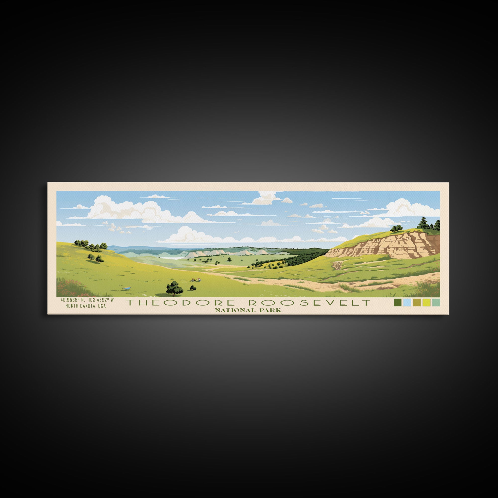 Theodore Roosevelt National Park Panoramic North Dakota Travel Art, National Park Print, Minimalist Travel Art, Midcentury Modern Style