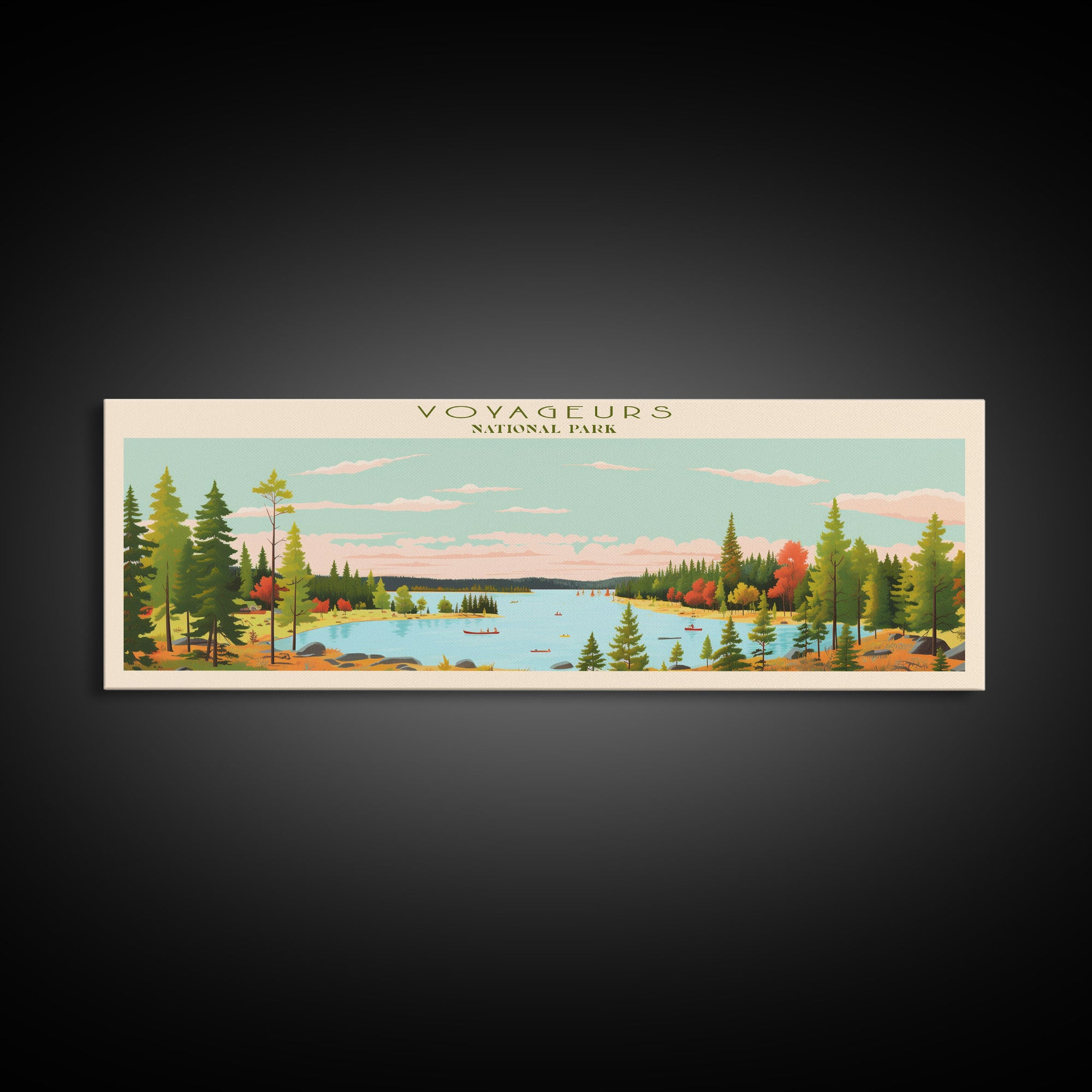 Voyageurs National Park Panoramic Minnesota Travel Art, National Park Print, Minimalist Travel Art, Midcentury Modern Style Landscape