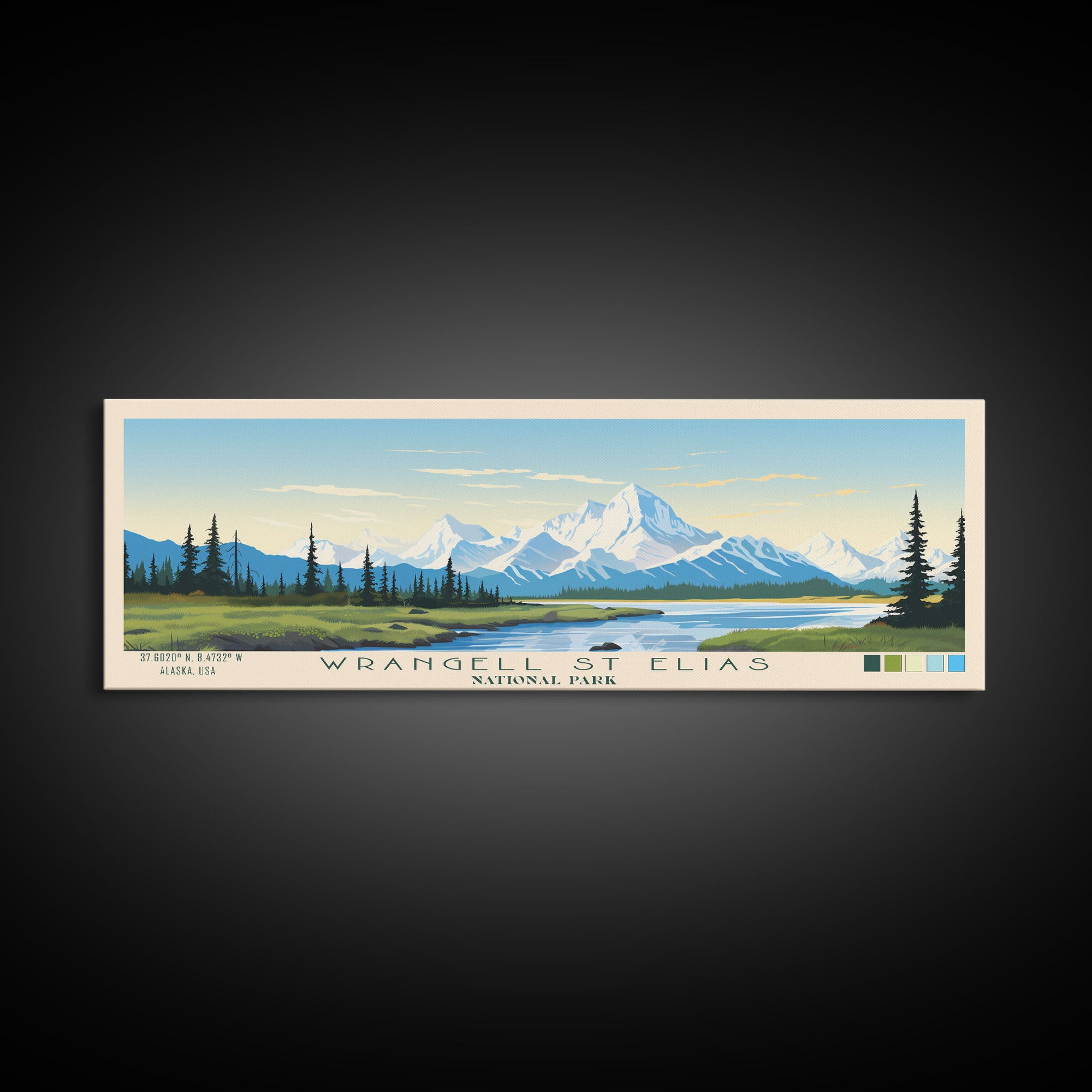 Wrangell St. Elias National Park Panoramic Alaska Travel Art, National Park Print, Minimalist Travel Art, Midcentury Modern Style Landscape