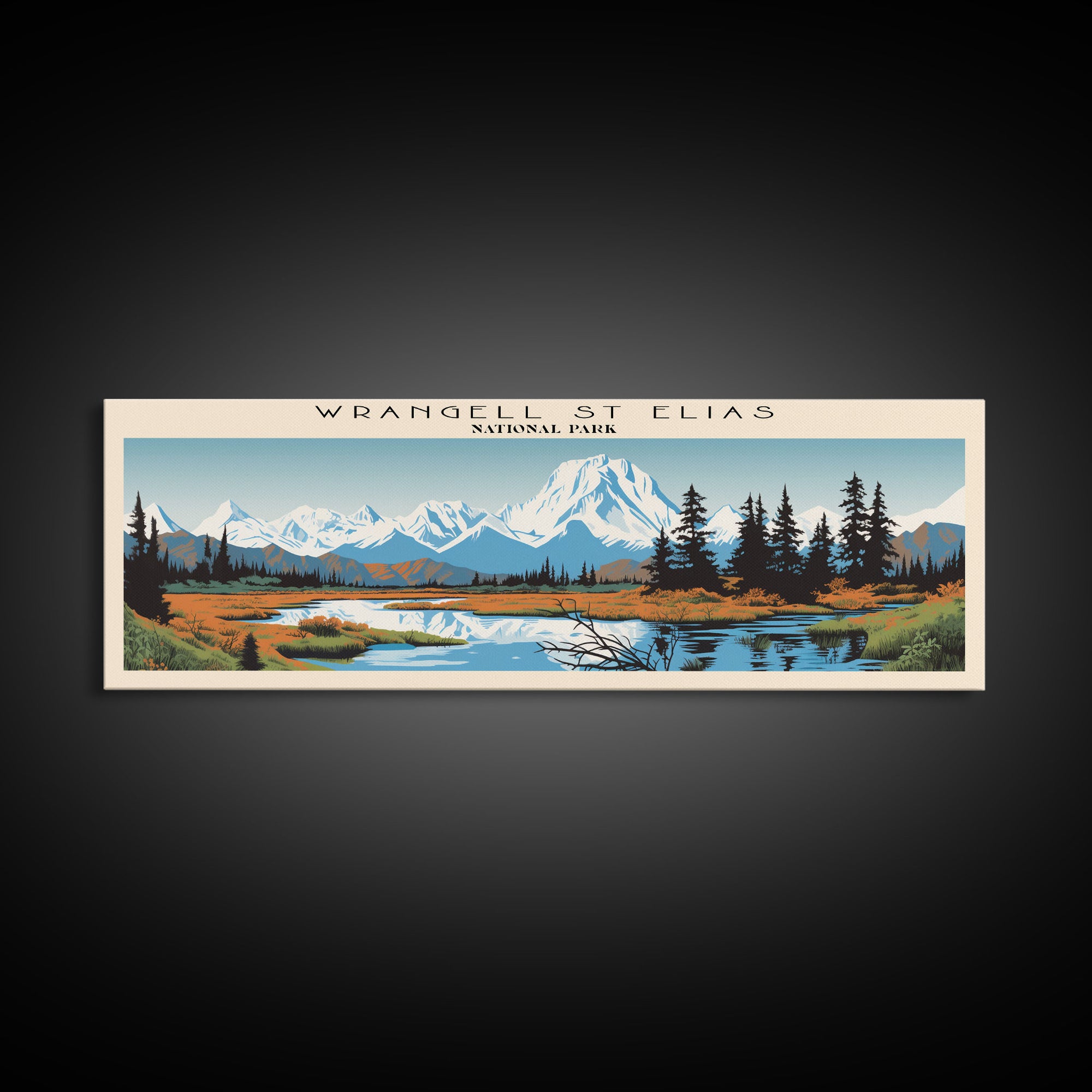 Wrangell St. Elias National Park Panoramic Alaska Travel Art, National Park Print, Minimalist Travel Art, Midcentury Modern Style Landscape