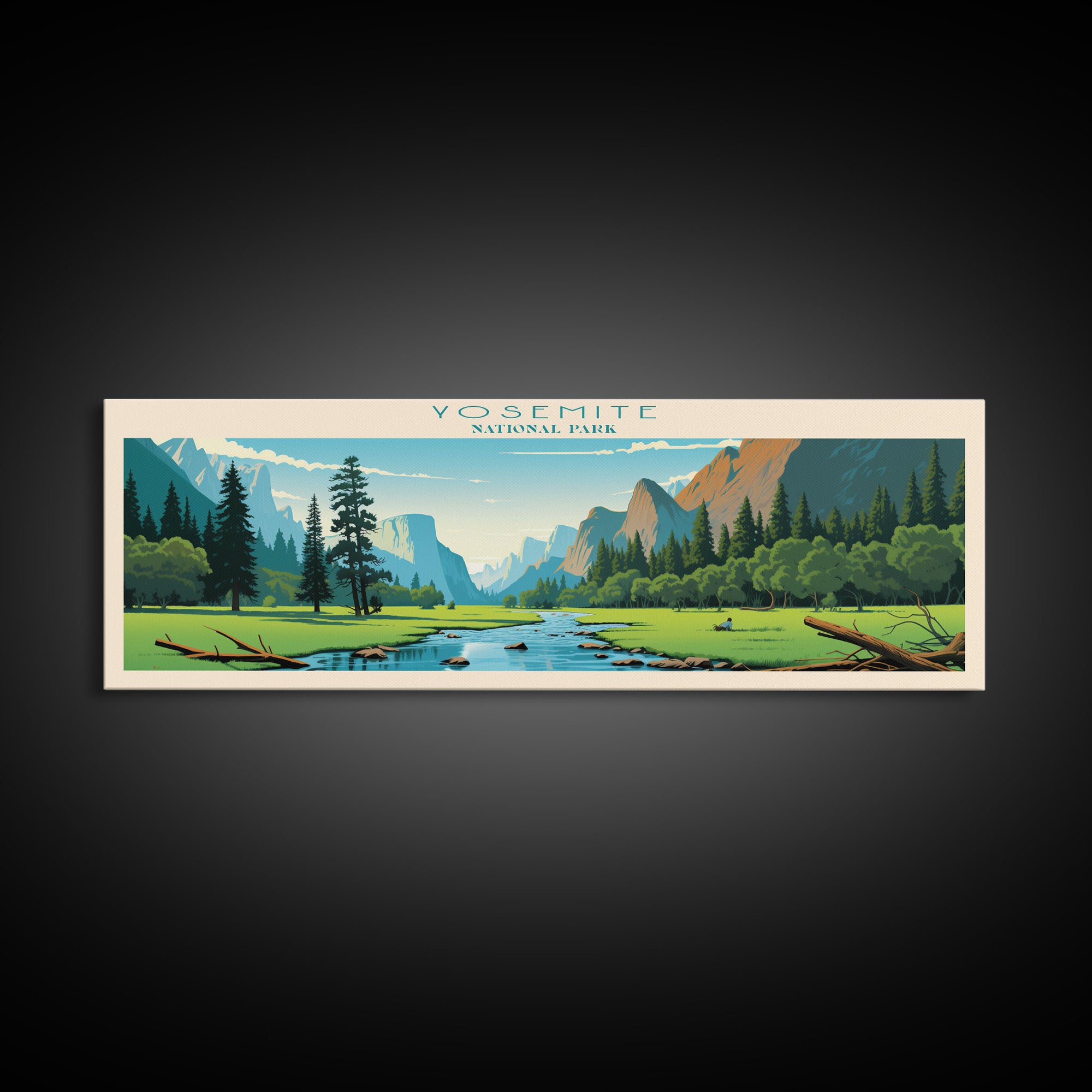 Yosemite National Park Panoramic California Travel Art, National Park Print, Minimalist Travel Art, Midcentury Modern Style Landscape