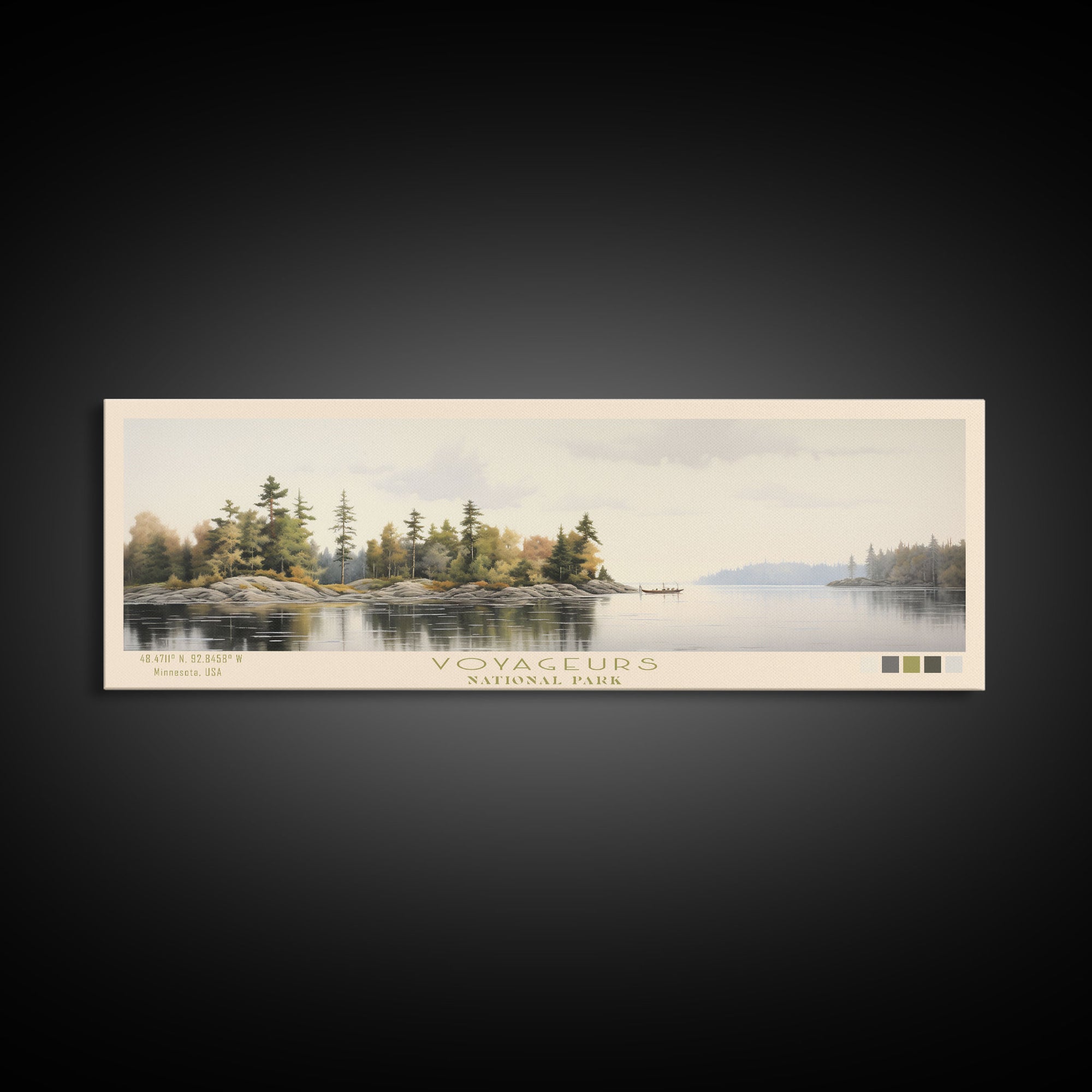 Voyageurs National Park Panoramic Minnesota Travel Art, National Park Print, Minimalist Travel Art, Subdued Watercolor Painting Panoramic