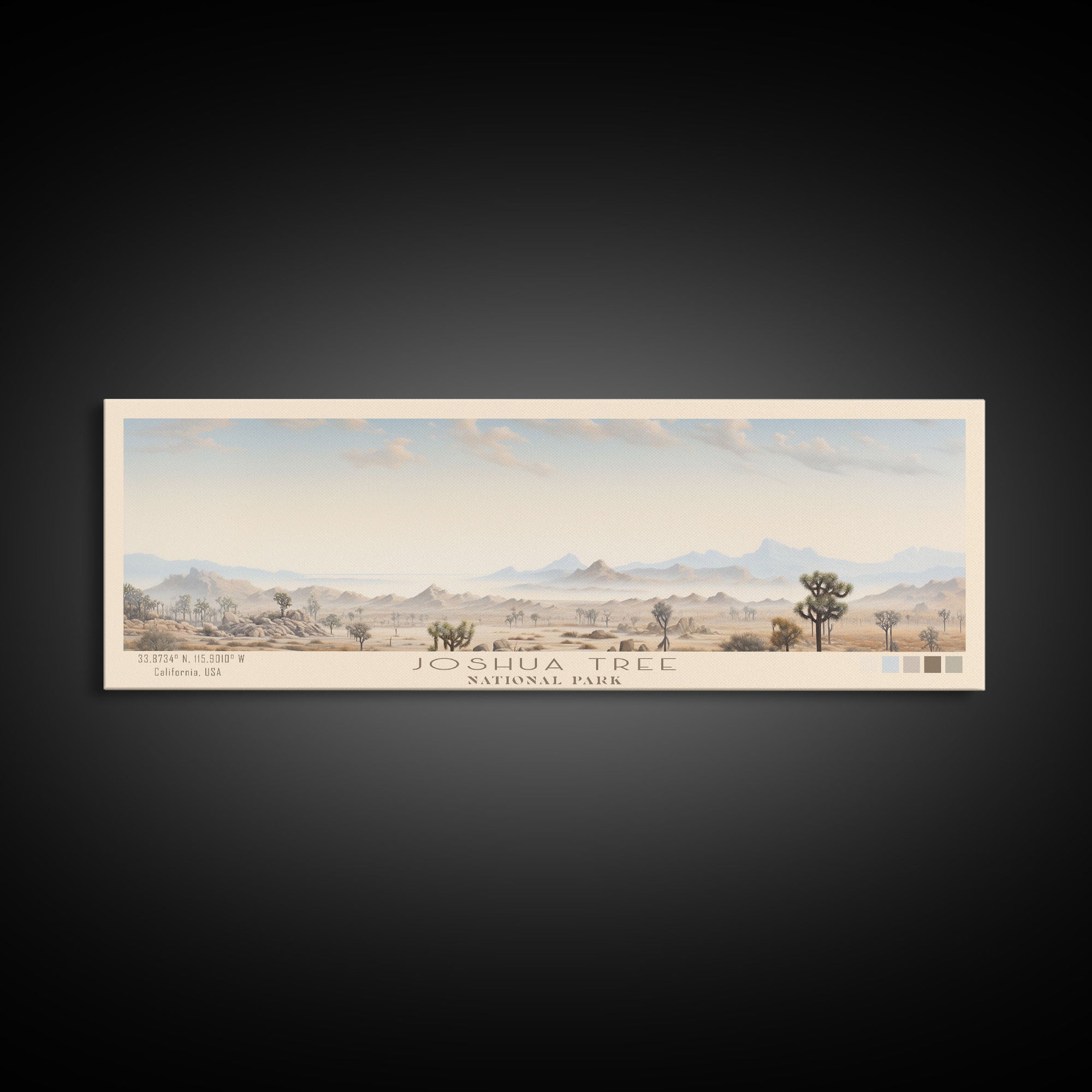 Joshua Tree National Park Panoramic California Travel Art, National Park Print, Minimalist Travel Art, Subdued Watercolor Painting Panoramic