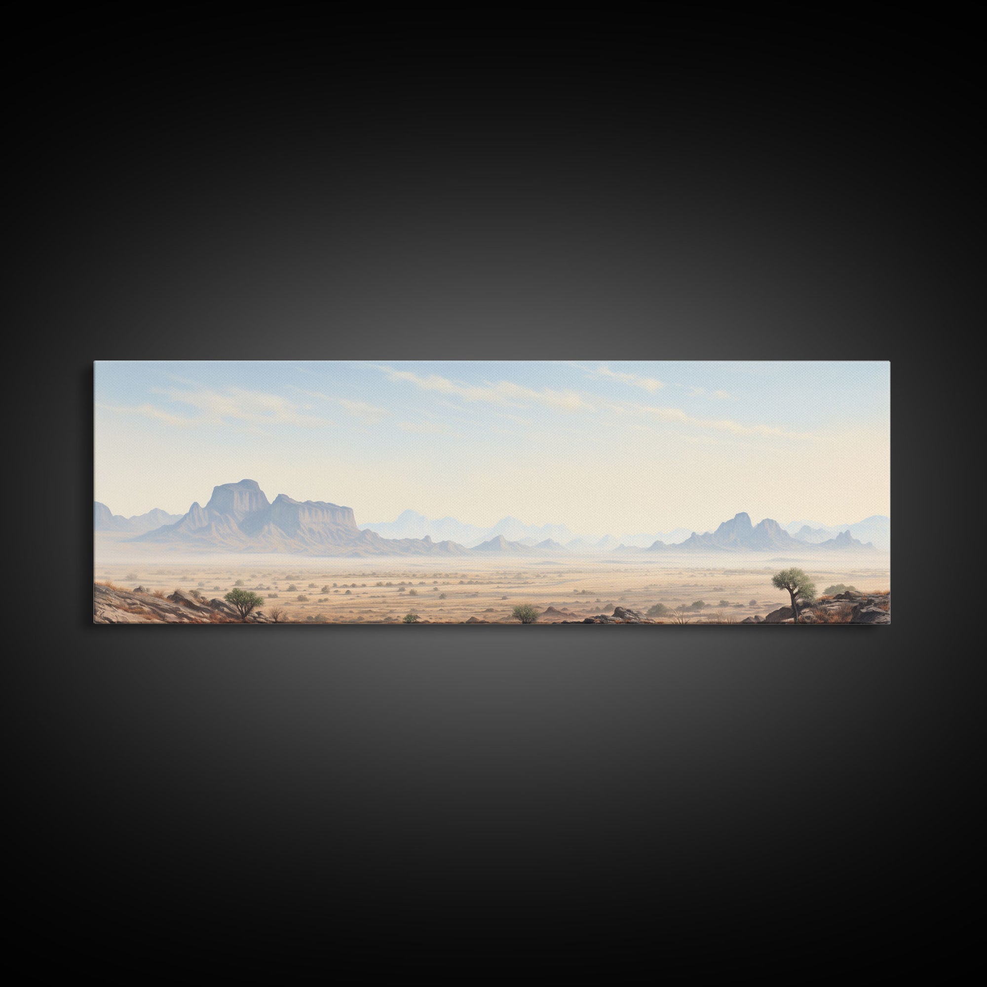 Ultrawide Panoramic Watercolor Painting of Big Bend National Park, Framed Canvas Print, Boho Southwestern Decor Wall Art