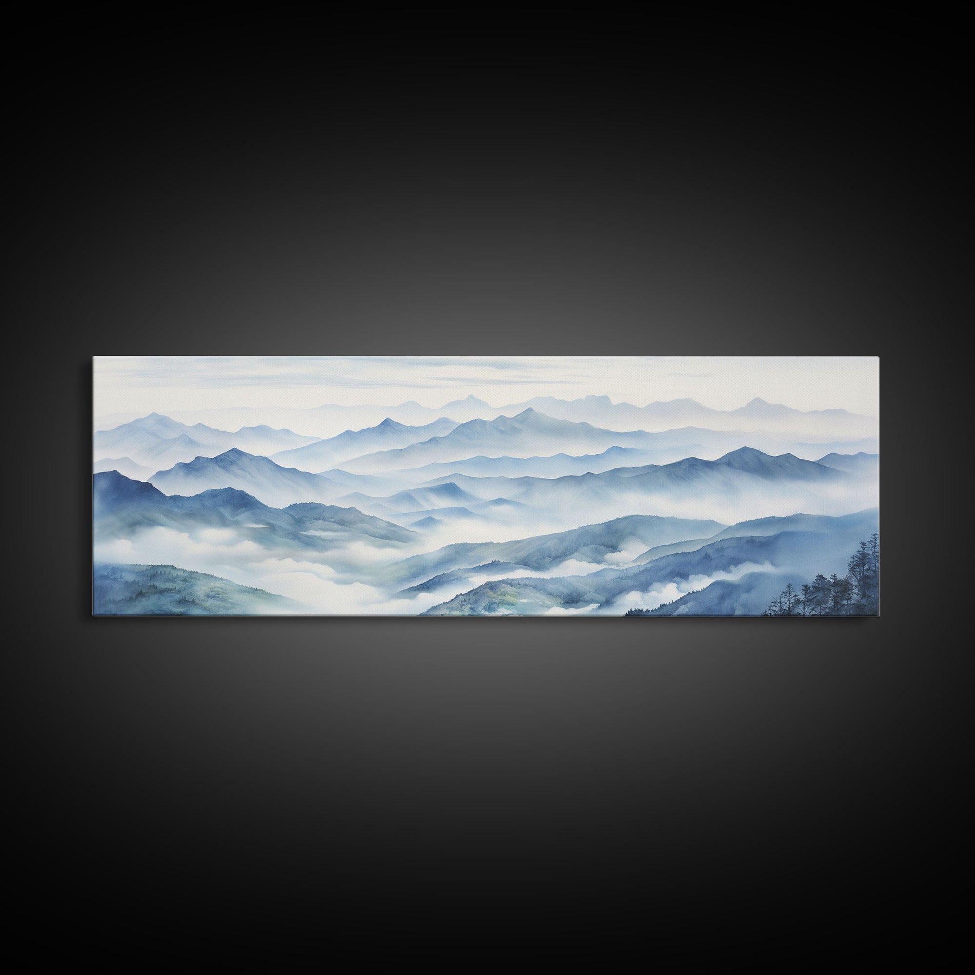 Blue Ridge Mountains, Canvas Wall Art, National Park Poster, Extra Large Horizontal Print, Panoramic Watercolor Minimalist Landscape Art