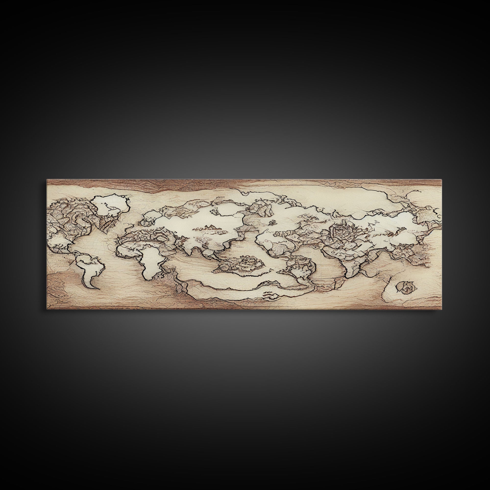 RPG World Map Concept Art, Ready To Hang Canvas Print, Panoramic Art, Extra Wide Wall Decor, Cool Mancave Art, D&D, DND