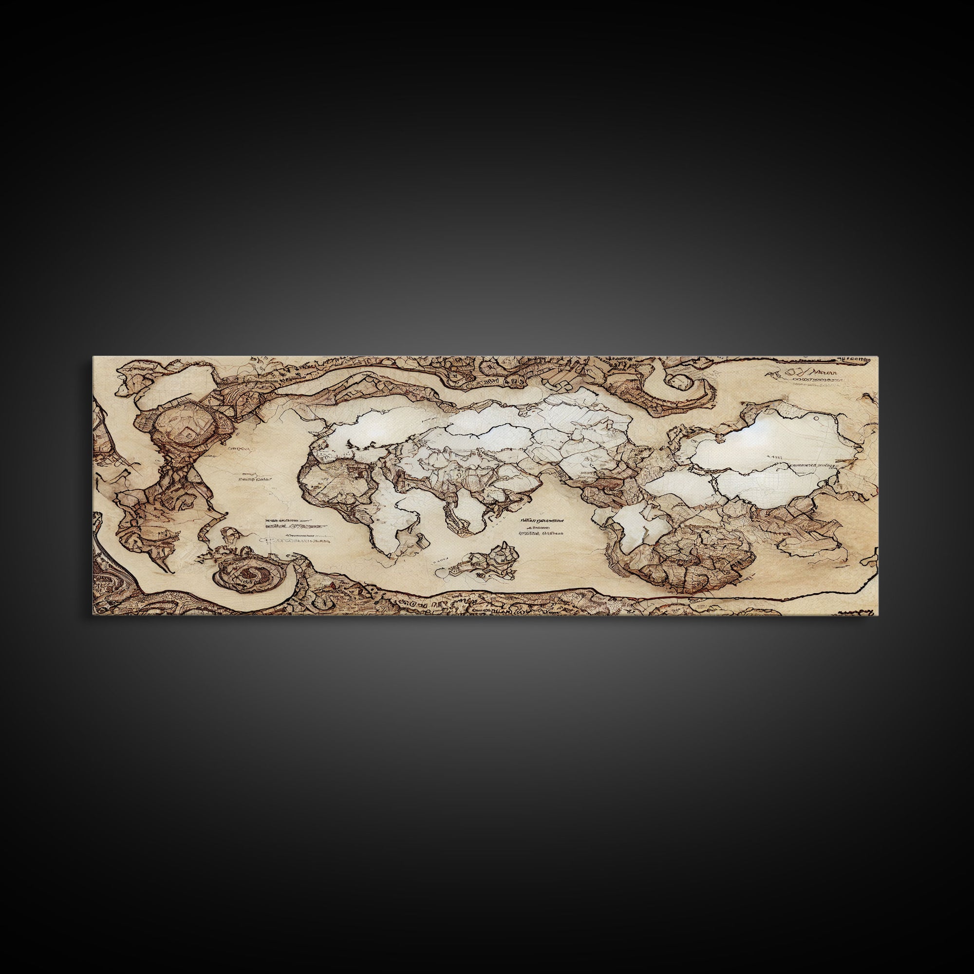 D&D RPG World Map Concept Art, Ready To Hang Canvas Print, Panoramic Art, Extra Wide Wall Decor, Cool Mancave Art, DND